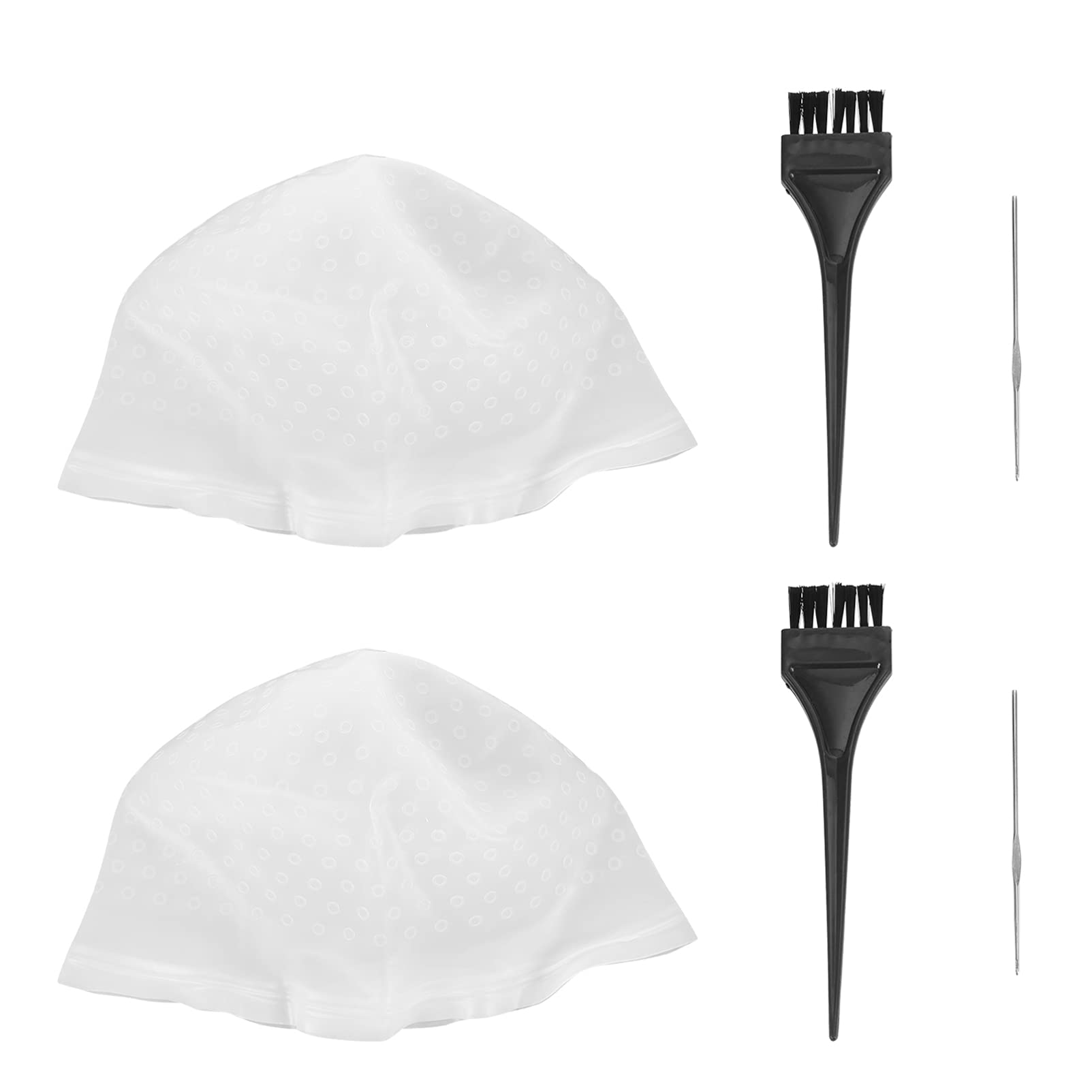 Uonlytech Reusable Hair Dyeing Kit - 2 Sets Highlight Cap with Metal Hooks, Hair Dye Brushes & Silicone Staining Cap for Women | Professional Salon & At-Home Hair Coloring Tools