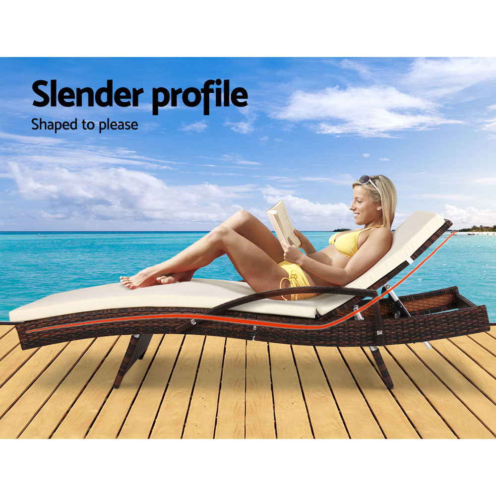Premium Bianca Outdoor Sun Lounger Chair with Cushion - Waterproof & Comfortable Patio Furniture for Poolside, Beach, Garden Relaxation (Brown)