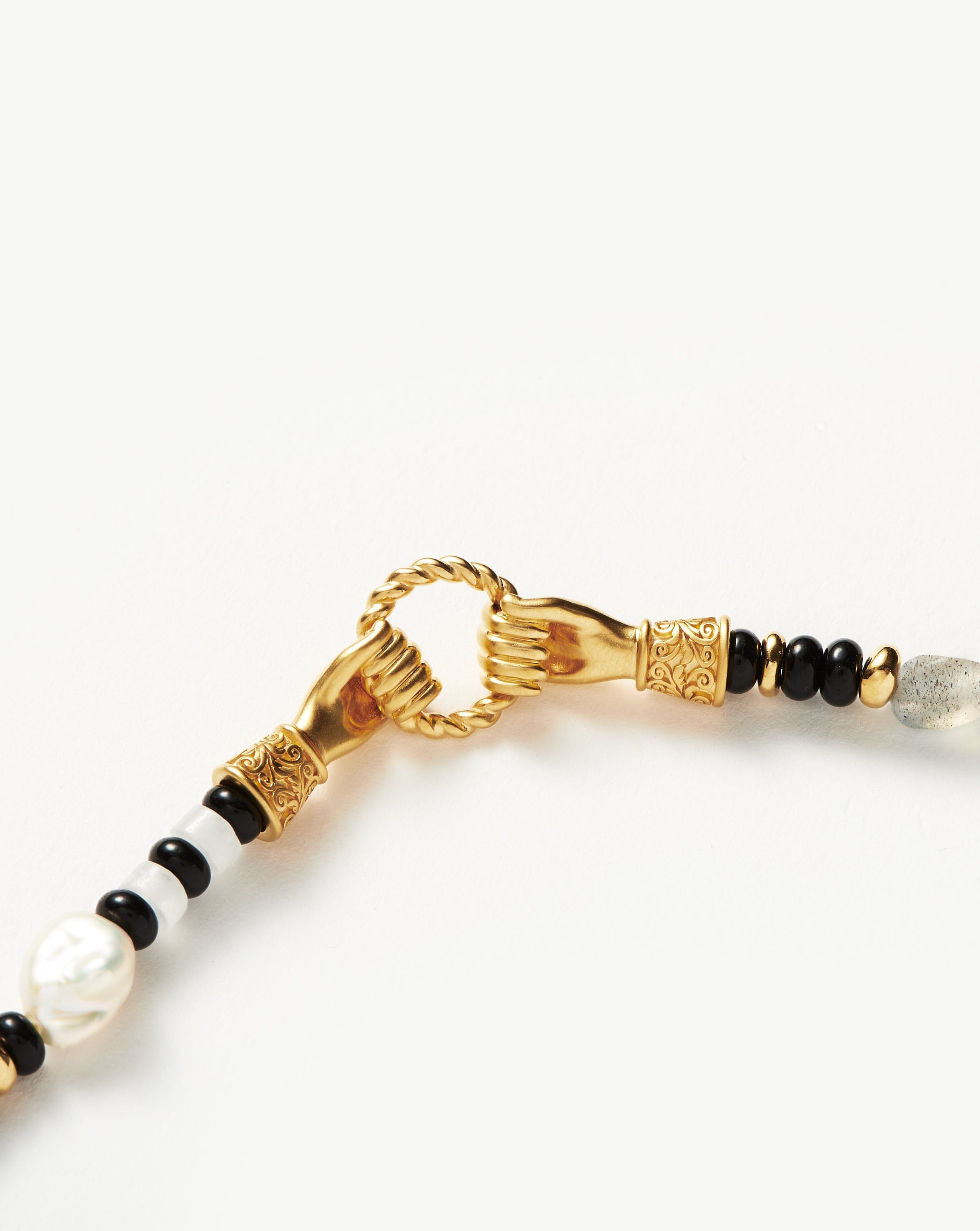 Harris Reed In Good Hands Beaded Gemstone Bracelet - 18k Gold Plated Black Chalcedony & Pearl Bracelet for Women | Elegant Jewelry Gift for Birthday, Anniversary & Special Occasions