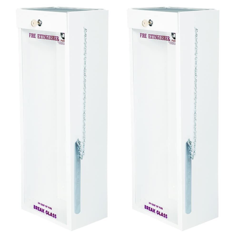 (2 Pack) 5 Lb Metal Fire Extinguisher Cabinets - Heavy Duty White Steel Wall Mount for 5 Lb Fire Extinguishers - Perfect for Home, Office, Garage & Commercial Use