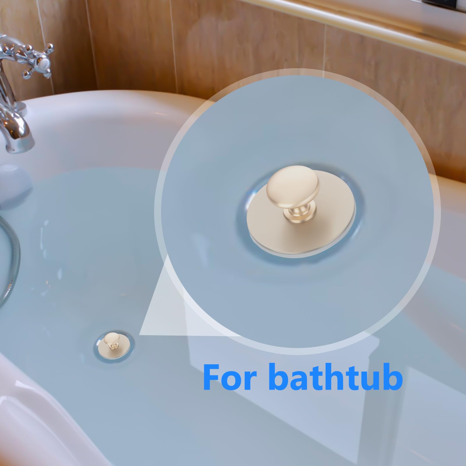 Universal Bathtub Drain Stopper - Rubber Drain Plug Replacement for Bathtubs & Bathroom Sinks (Gold, YGS8901) - Perfect for Leak Prevention & Water Conservation in Home Bathrooms