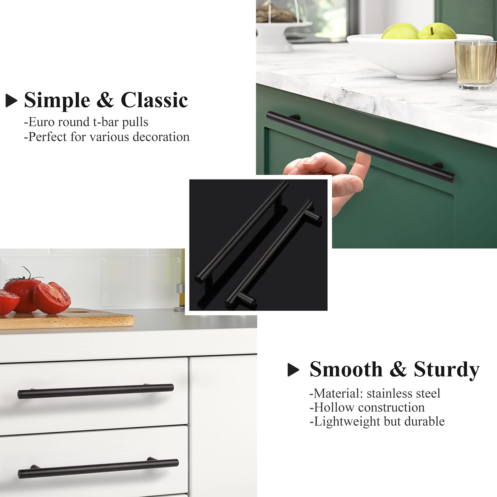 Probrico 50 Pack 7-9/16 Inch Matte Black Stainless Steel Cabinet Pulls - Modern Euro Bar Drawer Handles for Kitchen, Bathroom, Bedroom & Cupboard (Ideal for Cabinets, Dressers, Chests & Doors)