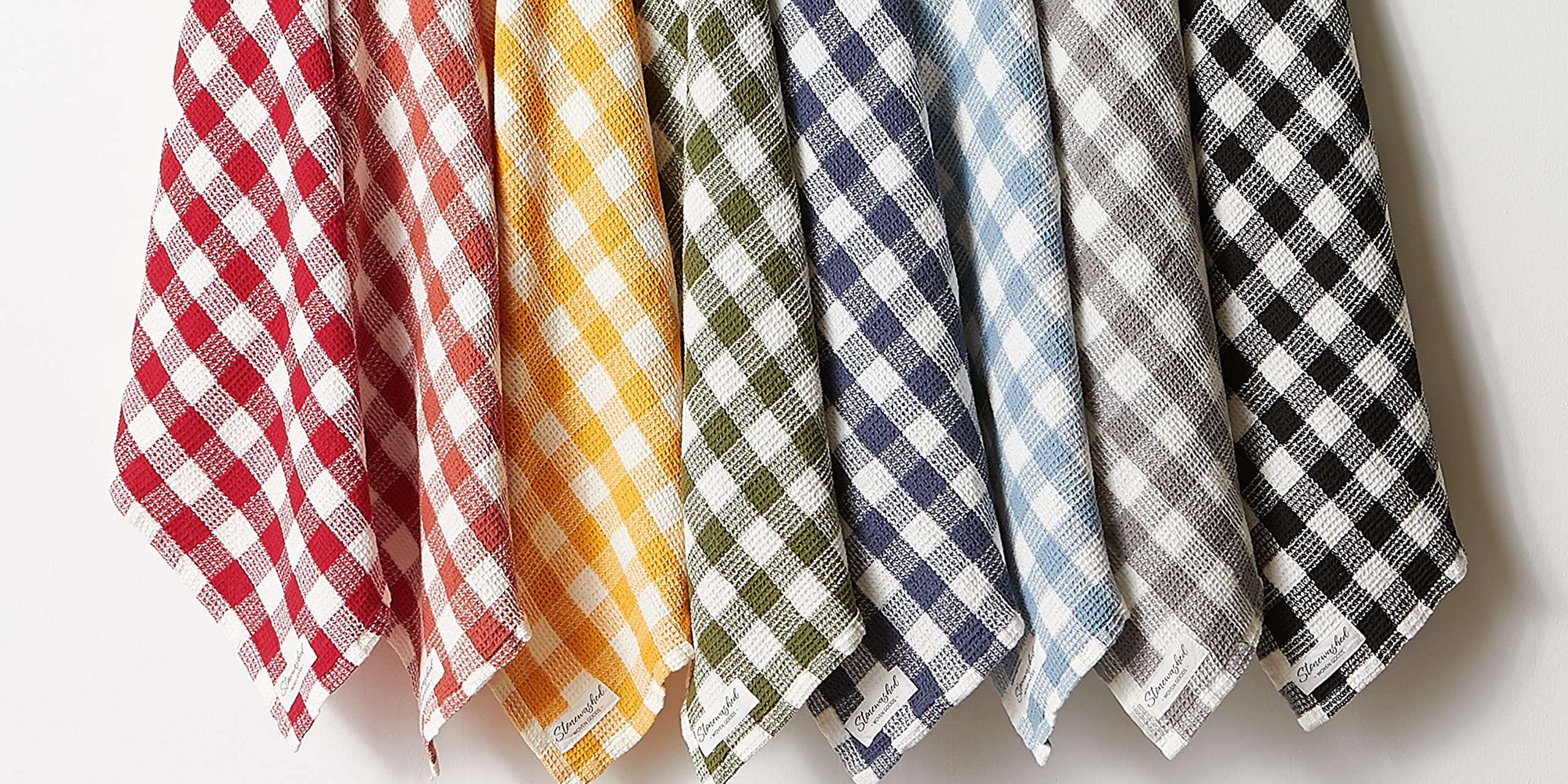 DII Washed Waffle Weave Dish Towel Set - 2 Pack, 18x28 Inches, Red Cider Check Pattern - Absorbent Kitchen Towels for Drying Dishes, Cleaning & Decor