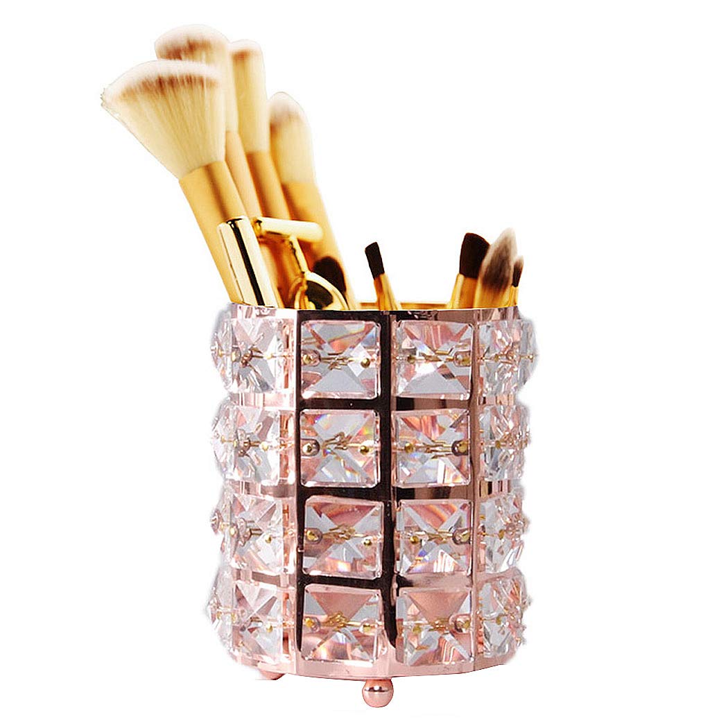 Premium Handcrafted Crystal Makeup Brush Holder & Eyebrow Pencil Organizer - Rose Gold Cosmetic Storage for Vanity, Bathroom & Office Desk | Perfect for Makeup Artists & Beauty Enthusiasts
