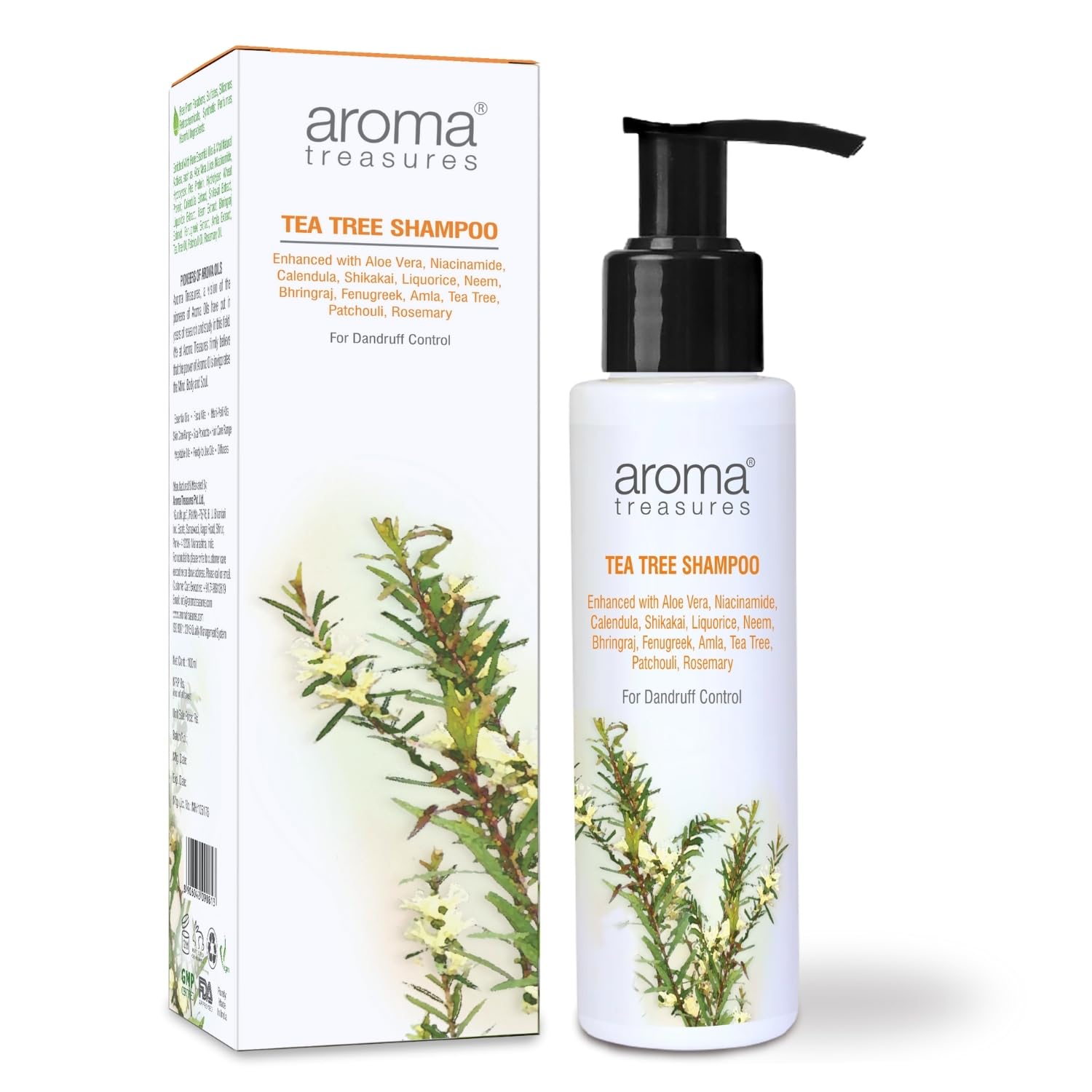 Aroma Treasures Tea Tree Shampoo 100ml - Natural Scalp Care for Dandruff & Itchy Scalp - Perfect for Daily Hair Wash & Scalp Refreshment