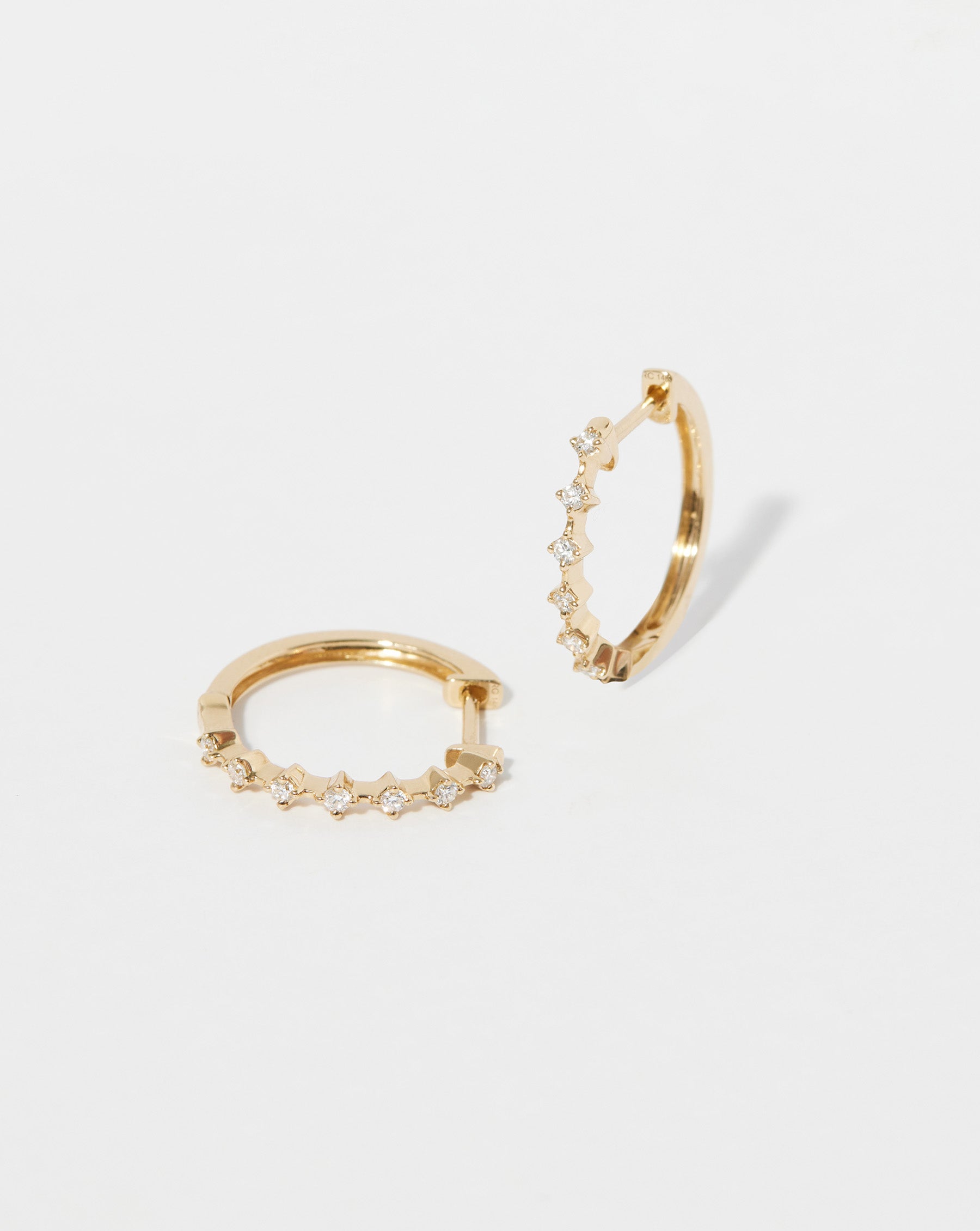Diamond Station Hoops Earrings for Women - 14K Gold Plated Cubic Zirconia Stud Earrings | Perfect for Everyday Wear, Parties & Special Occasions
