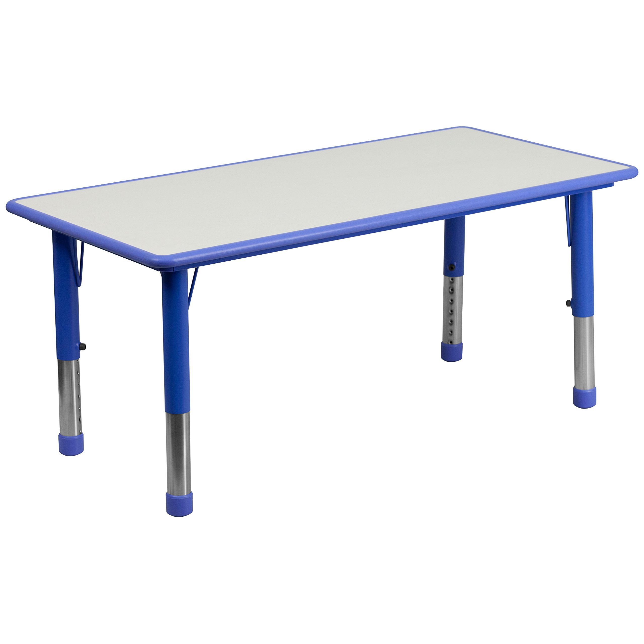 EMMA & OLIVER 23.625x47.25 Inch Blue Plastic Adjustable Height Kids Activity Table - Perfect for Preschool, Daycare, Homeschooling and Playroom Learning Activities