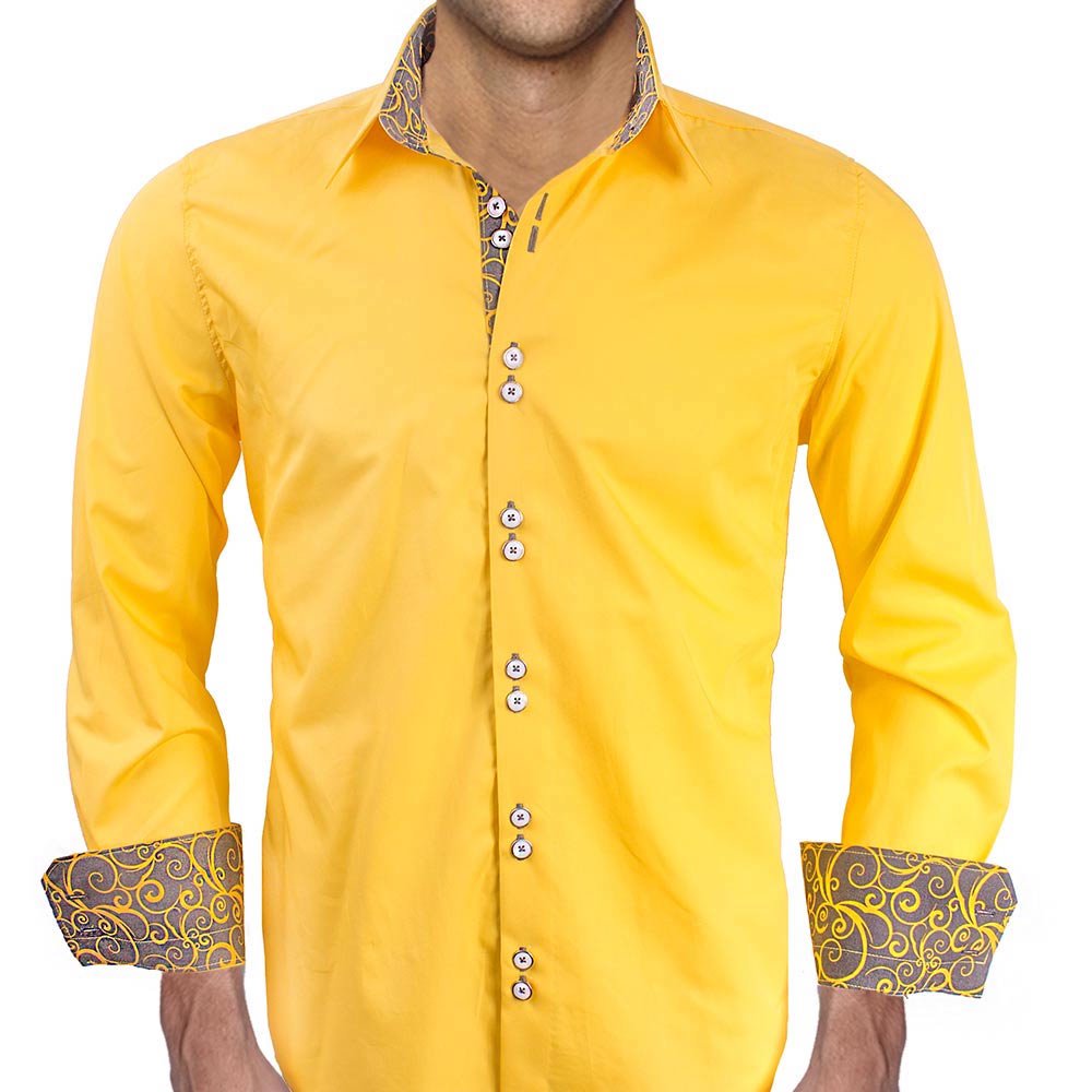 Premium Bright Yellow & Grey Contrast Designer Dress Shirts for Men - Made in USA - Perfect for Business Meetings & Formal Events