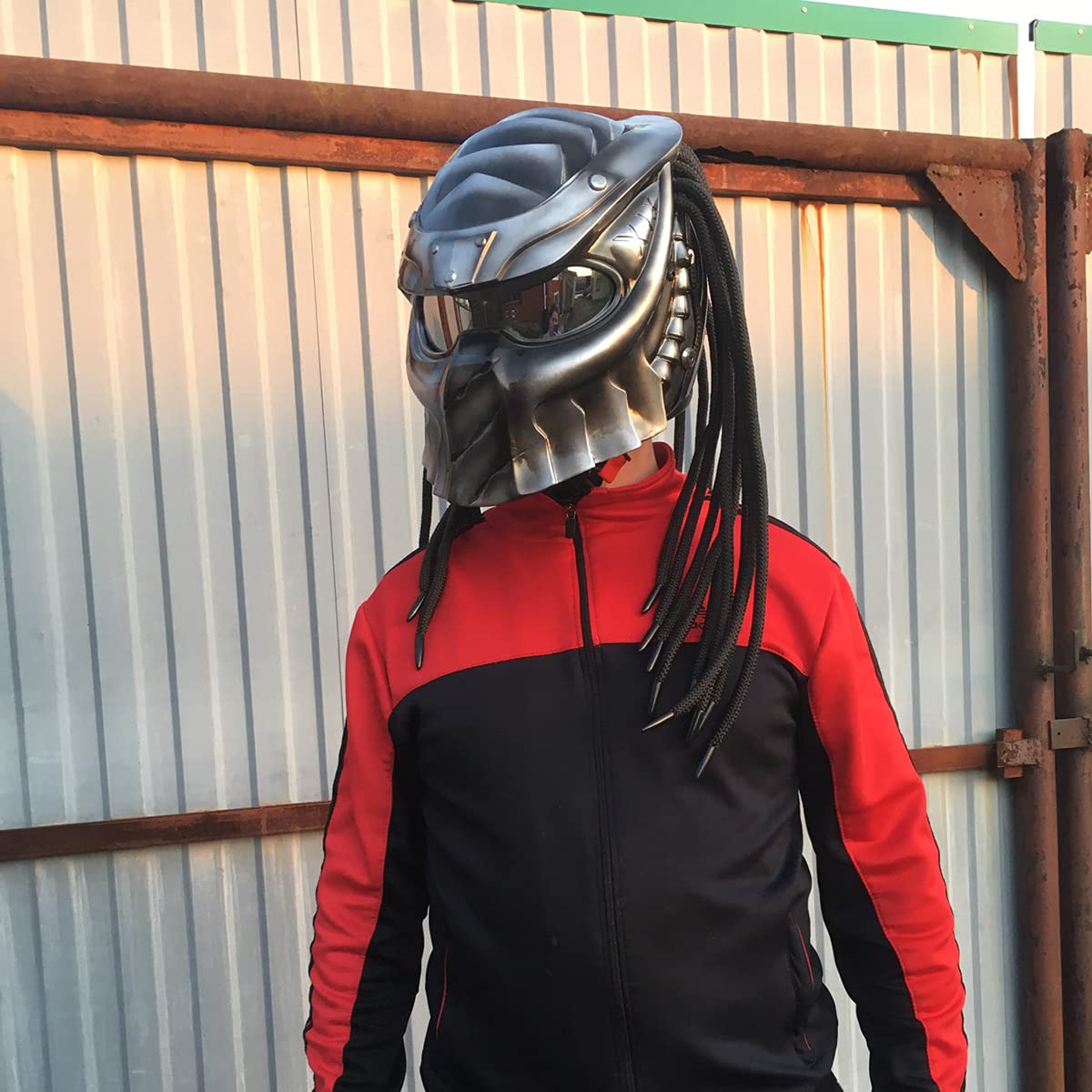 Predator Motorcycle Helmet - DOT Certified Full Face Helmet with LED Lights & Thick Braids for Outdoor Riding, Club Parties & Cosplay - Perfect for Halloween Costumes & Motorcycle Enthusiasts (Size XL)