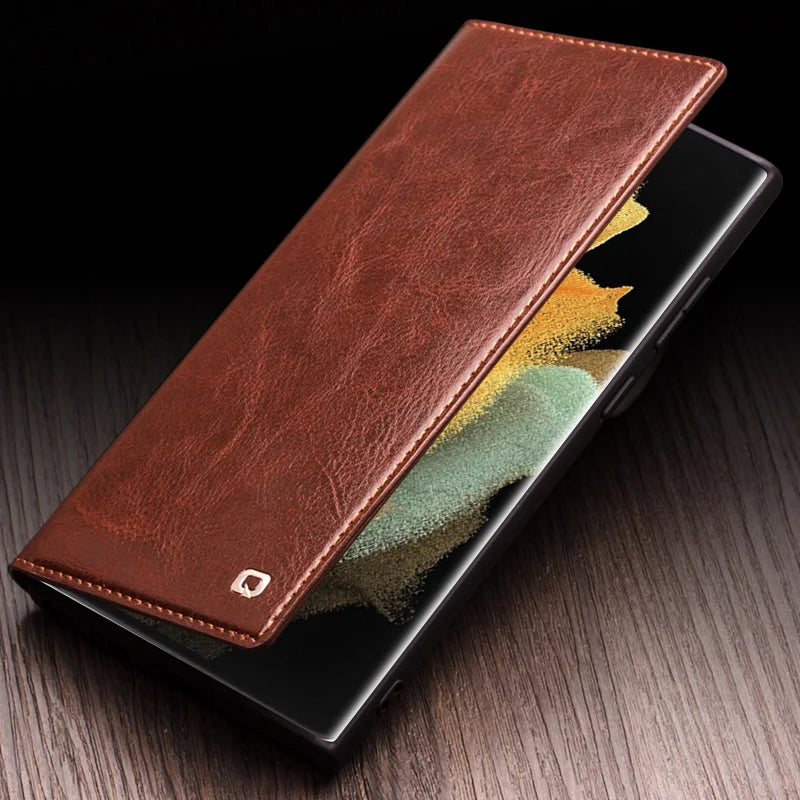 Samsung Galaxy S25 Ultra Genuine Leather Wallet with Card Slots - Stylish Retro Design for Men & Women - Perfect for Everyday Use, Travel, and Business