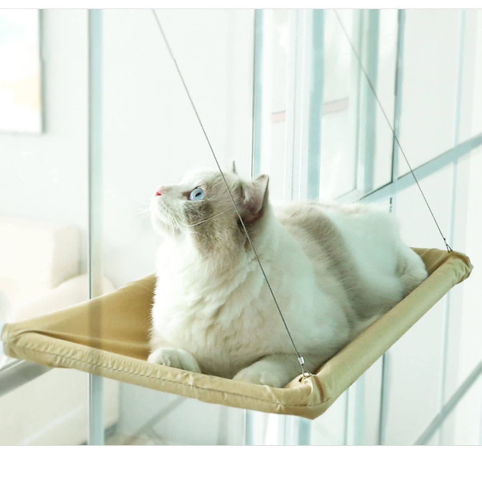 Premium Cat Window Hammock Perch - Cozy Window-Mounted Cat Bed with Safety Straps, Space-Saving Indoor Cat Seat for Kittens & Adult Cats - Perfect for Sunny Windows, Apartment Living & Relaxation (Khaki)