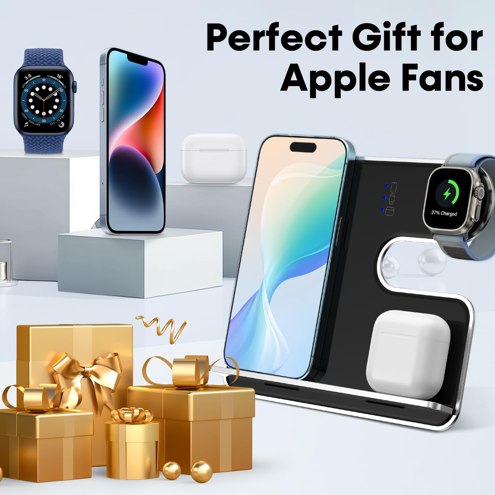 3-in-1 Wireless Charger for iPhone, Apple Watch & AirPods | Aluminum Alloy Charging Station with Detachable Design | Fast Charging for Home, Office & Travel Use