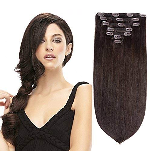 Premium 7-Piece Remy Human Hair Clip-In Extensions – 18 Inch, 50g, Dark Brown – Natural Look for Women & Girls | Perfect for Parties, Weddings & Daily Styling