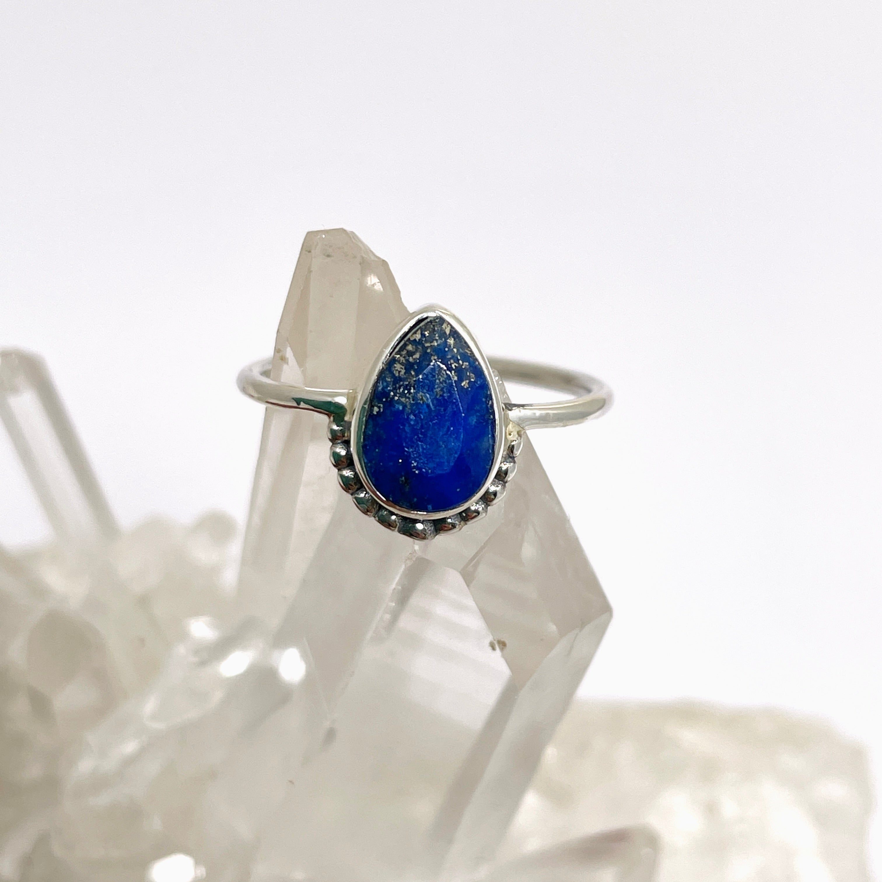 Lapis Lazuli Teardrop Sterling Silver Band Ring - 925 Silver Gemstone Jewelry for Women - Elegant Dainty Ring for Everyday Wear, Gift Giving & Special Occasions