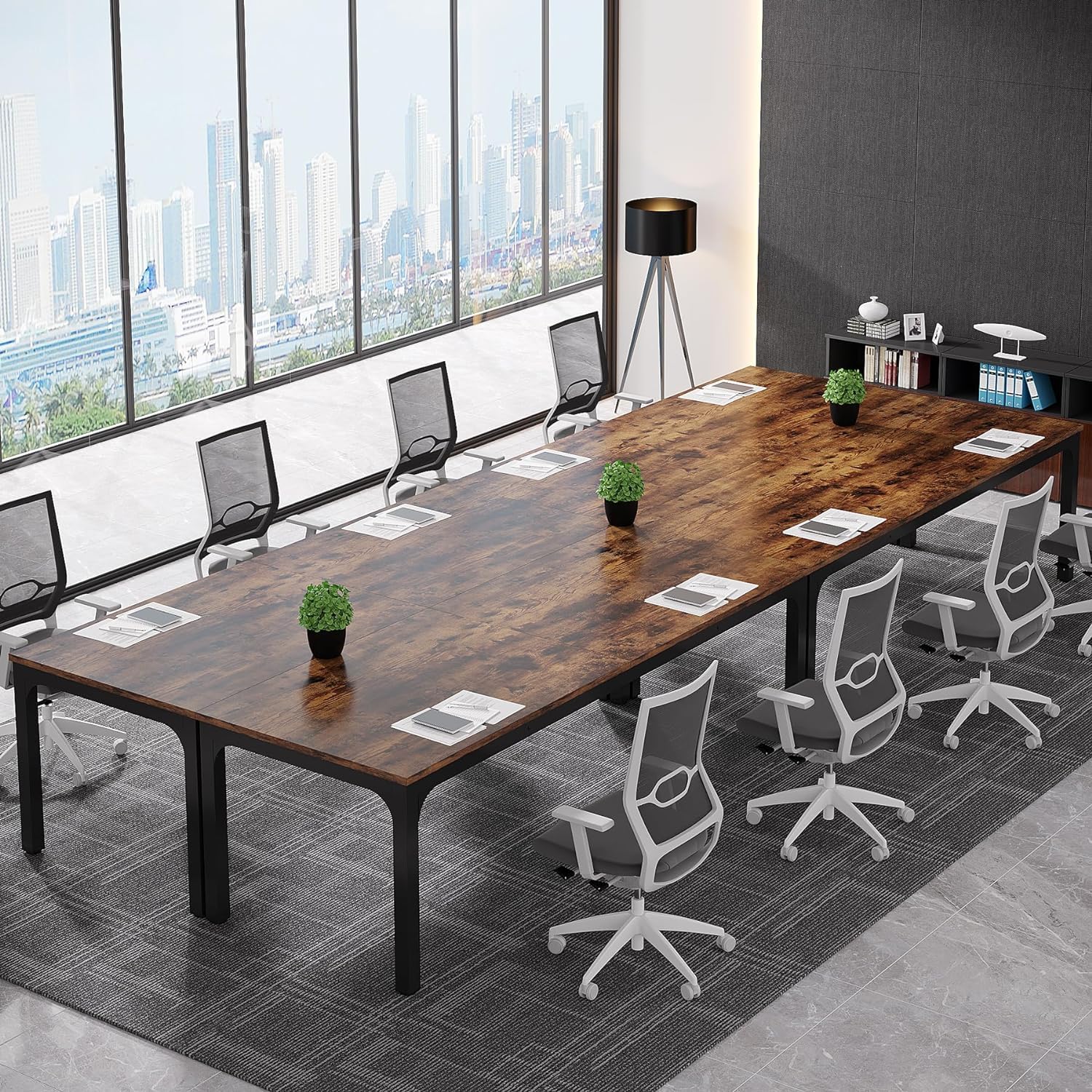 Tribesigns 78.74-Inch Large Rectangle Conference Table Set - 13FT Meeting Room Table for Office, Seminar & Business (4-Pack, Brown+Black, Chairs Not Included) - Perfect for Corporate Meetings, Team Brainstorming & Professional Workspaces