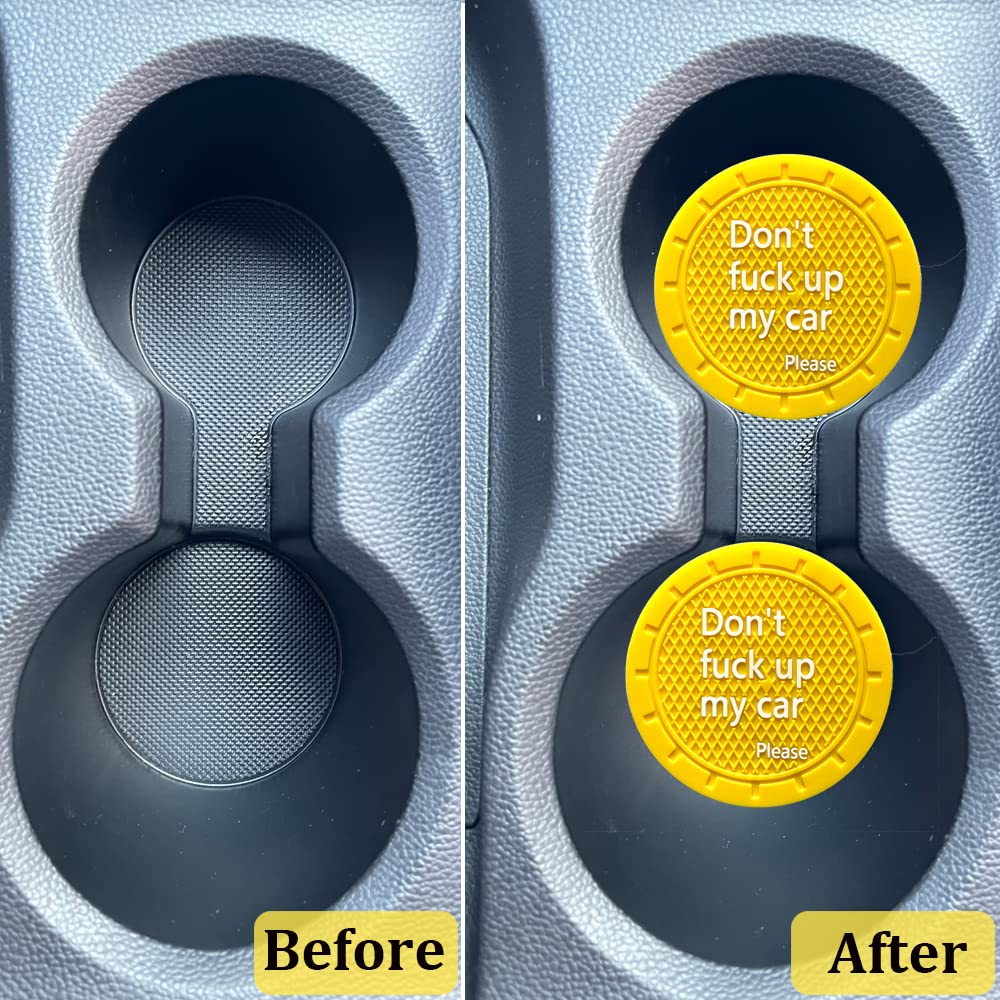 2 Pack Silicone Car Cup Holder Coaster - Universal Fit Non-Slip Auto Drink Holder Mat for Most Vehicles - Perfect for Coffee, Soda & Water Bottles (Yellow) - Keep Your Car Clean During Commutes & Road Trips
