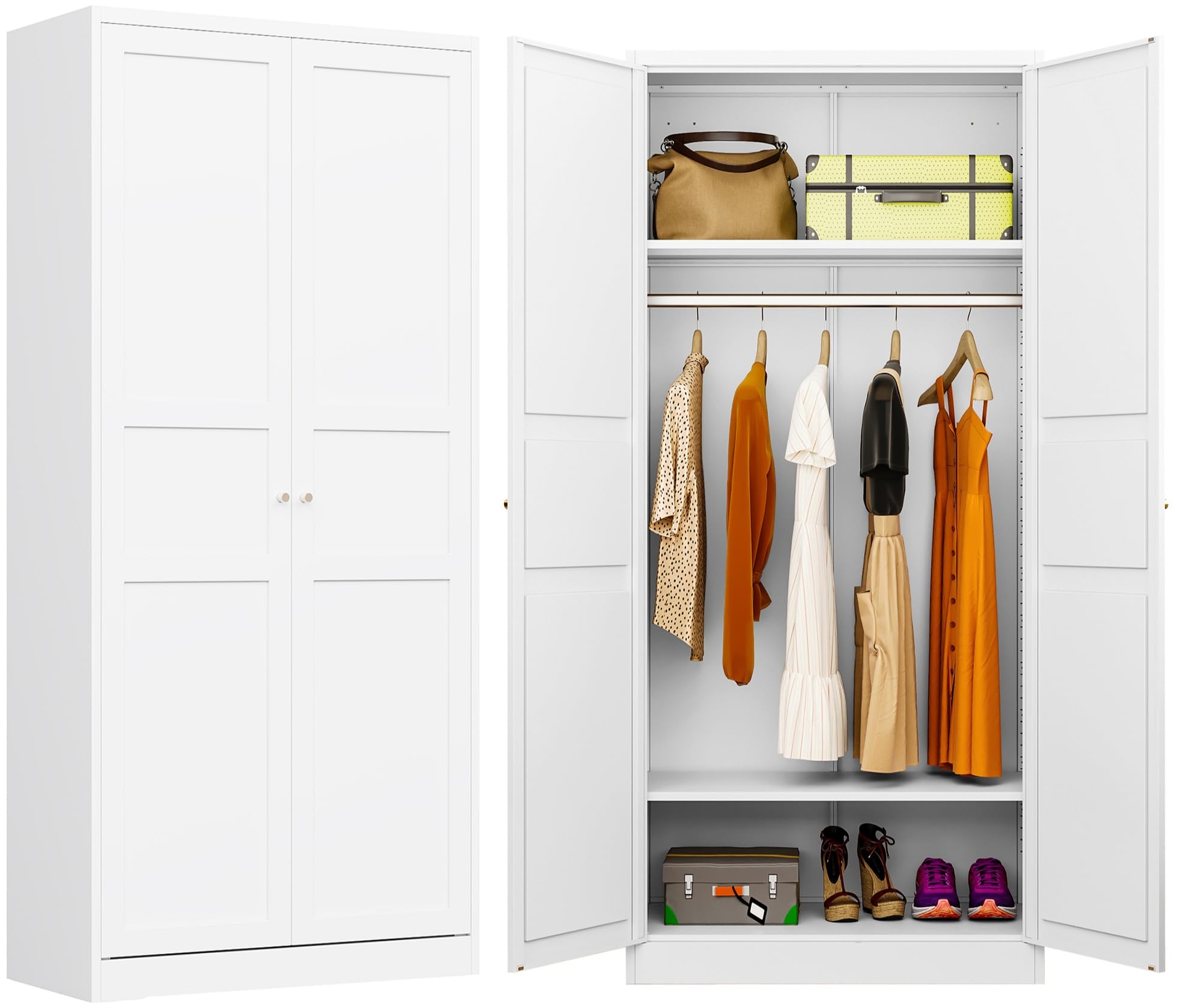White Metal Armoire Wardrobe Closet with Doors - 72