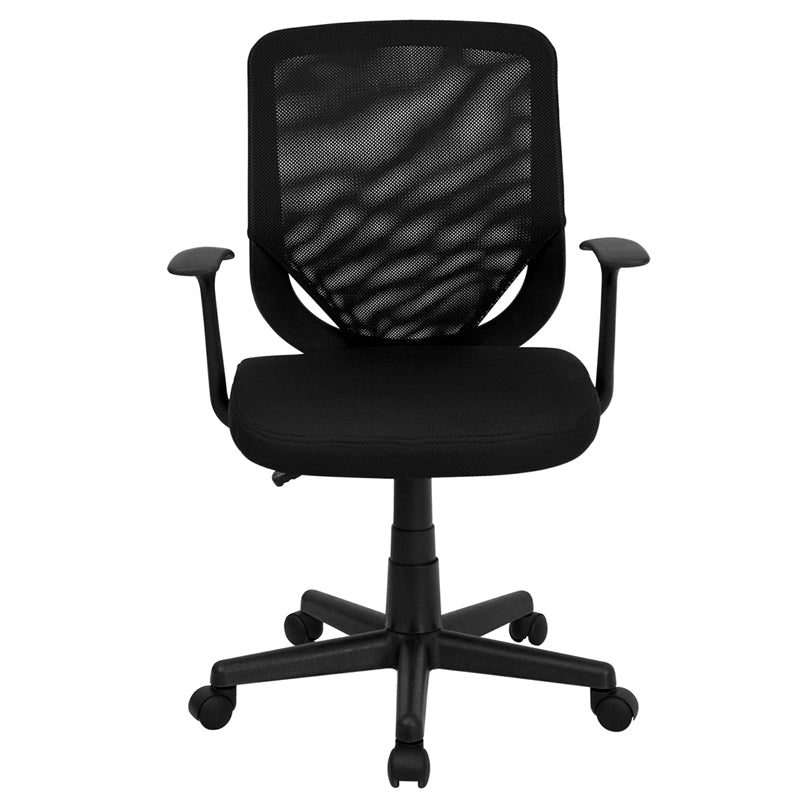 FLASH Norris Mid Back Black Mesh Office Chair with T-Arms & Swivel Base - Ergonomic Task Chair for Home & Office Workspaces
