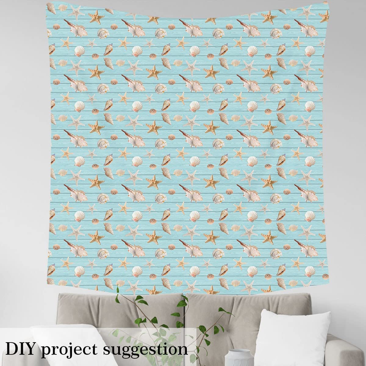 Ocean Starfish Upholstery Fabric by The Yard - Waterproof Beach & Sea Shell Decor Fabric for Chairs, Marine Nautical Home Decor (1 Yard, Tan Turquoise) - Perfect for Outdoor Furniture, Pillows, and Coastal-Themed Interior Design