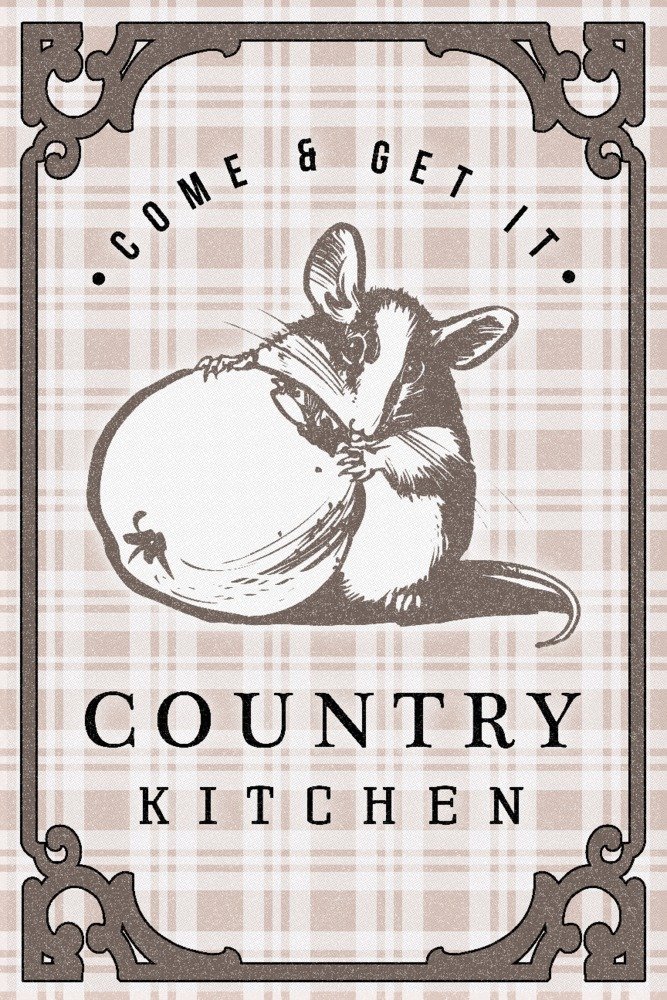 Country Kitchen Mouse on Plaid Wall Art - 12x18 Inch Gallery Quality Aluminum Metal Decor for Farmhouse, Rustic & Cottage Style Homes - Perfect for Kitchen, Dining Room or Country Themed Decor