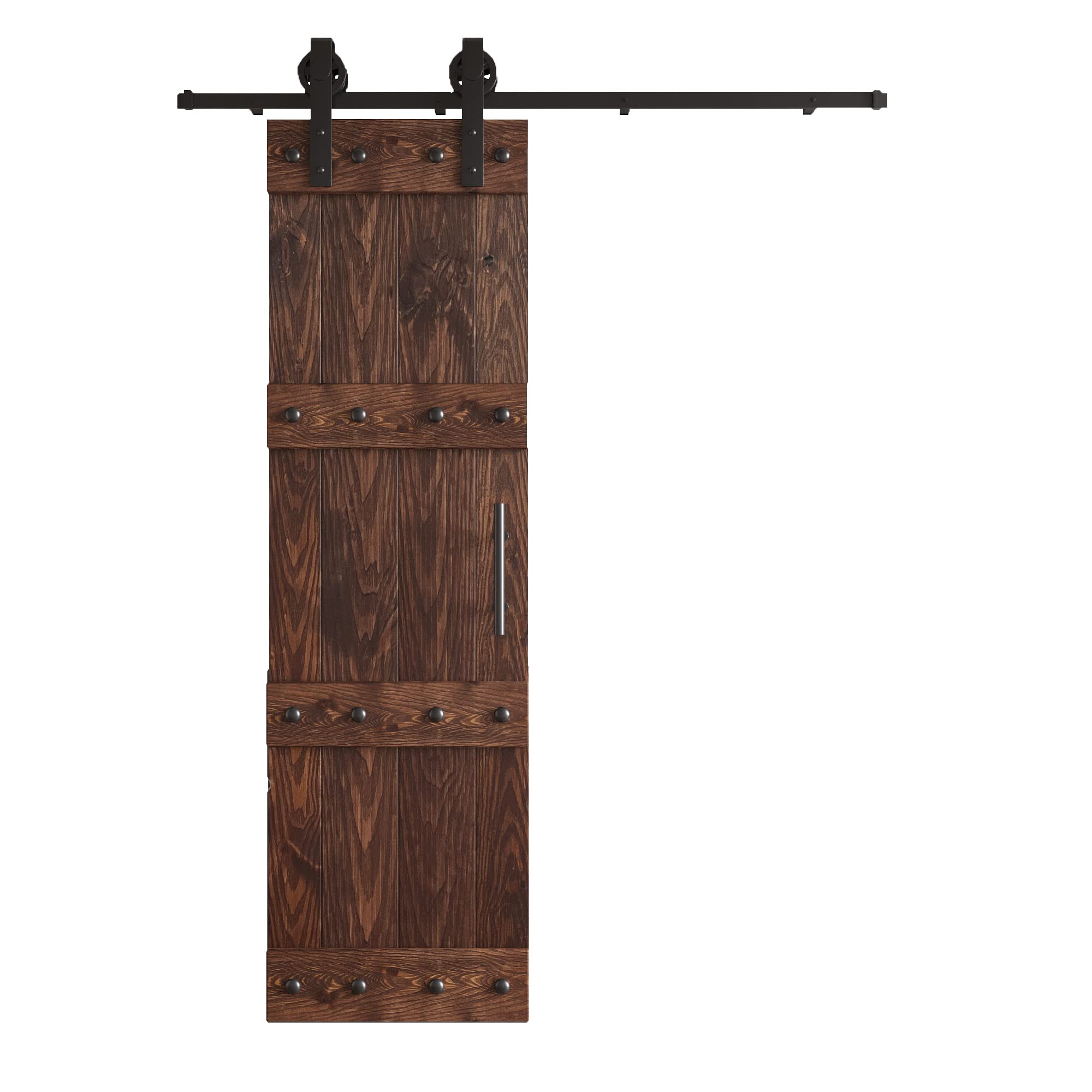 Coast Sequoia 24in. x 84in. Sliding Barn Door - Knotty Wood Castle Series with Embossing & Hardware Kit (Dark Walnut) - Perfect for Bedrooms, Closets, and Rustic Home Decor