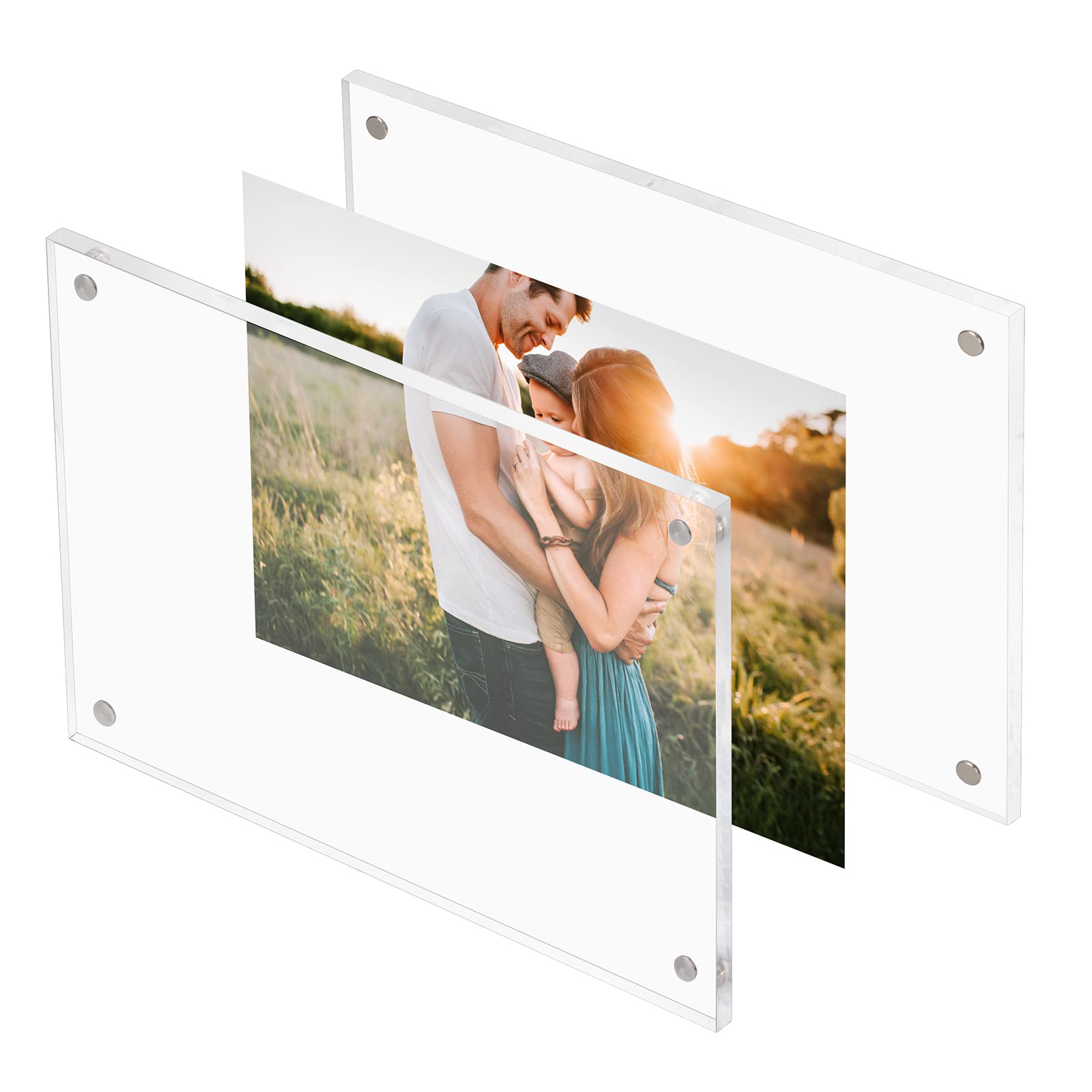 6x8 Inch Clear Acrylic Magnetic Photo Frames - 3 Pack Double Sided Tabletop Display Frames for Family Photos, Postcards, and Memories | Perfect for Home Decor, Office Desk, and Gift Giving