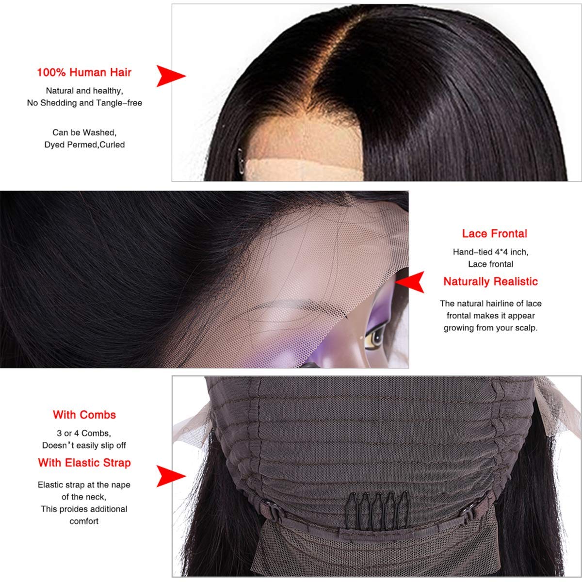 LUMIERE 24 Inch Straight Human Hair Wigs for Black Women - 4x4 Lace Closure, Unprocessed Remy Hair, 150% Density, Pre-Plucked Baby Hair, Natural Color | Perfect for Daily Wear, Parties, and Special Occasions