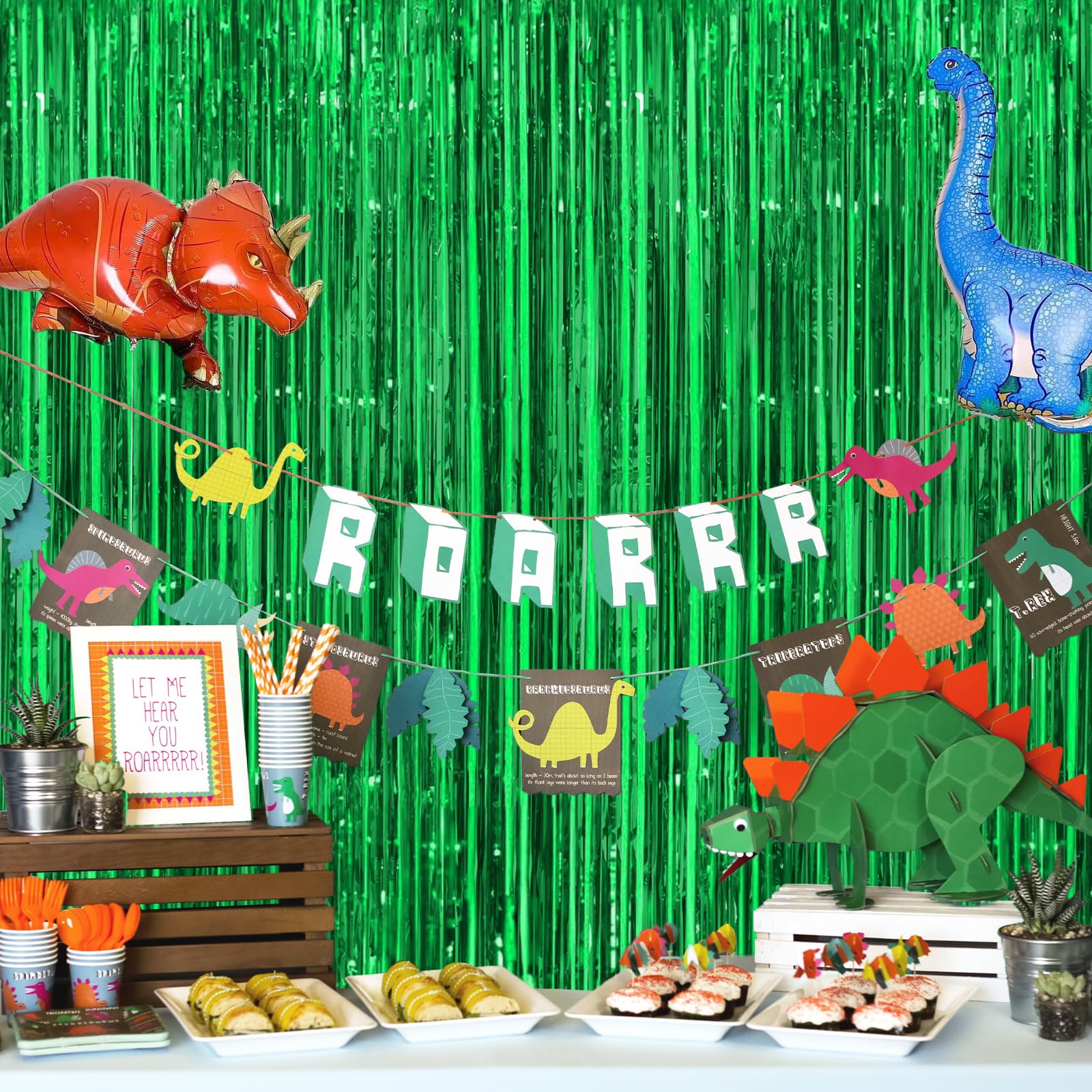 Premium Green Tinsel Foil Fringe Curtains - 4 Pack Thickened 3.2x8.2 FT Party Streamers - Durable Birthday, Jungle, Dinosaur, Sports Theme Decorations - Perfect for Backdrops, Photo Booths & Event Decor