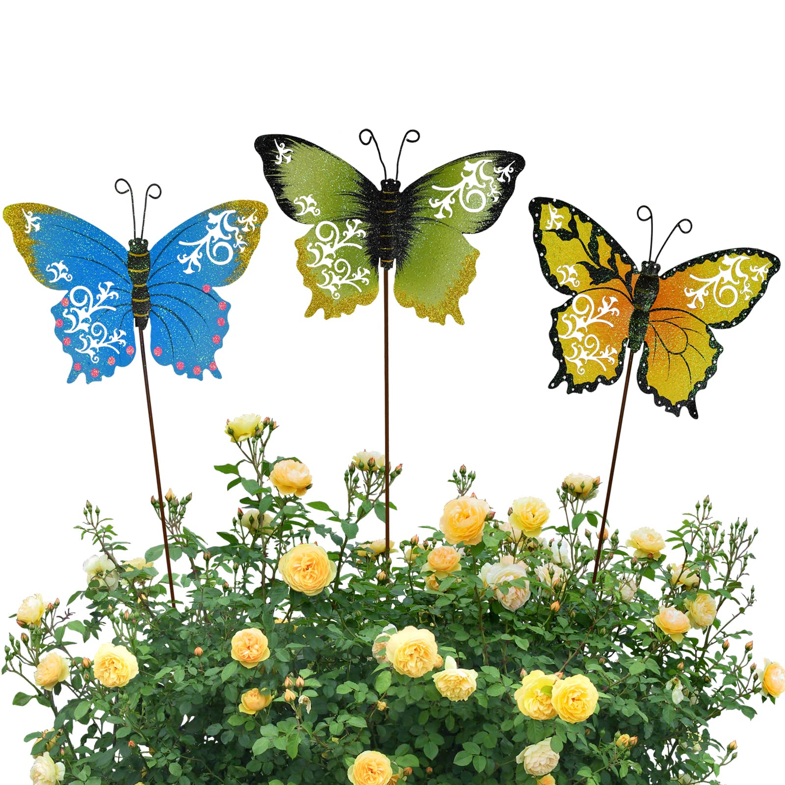 Metal Butterfly Garden Stake Decor - Outdoor Butterfly Yard & Lawn Ornament for Patio, Backyard - Decorative Insect Garden Art for Home & Landscape