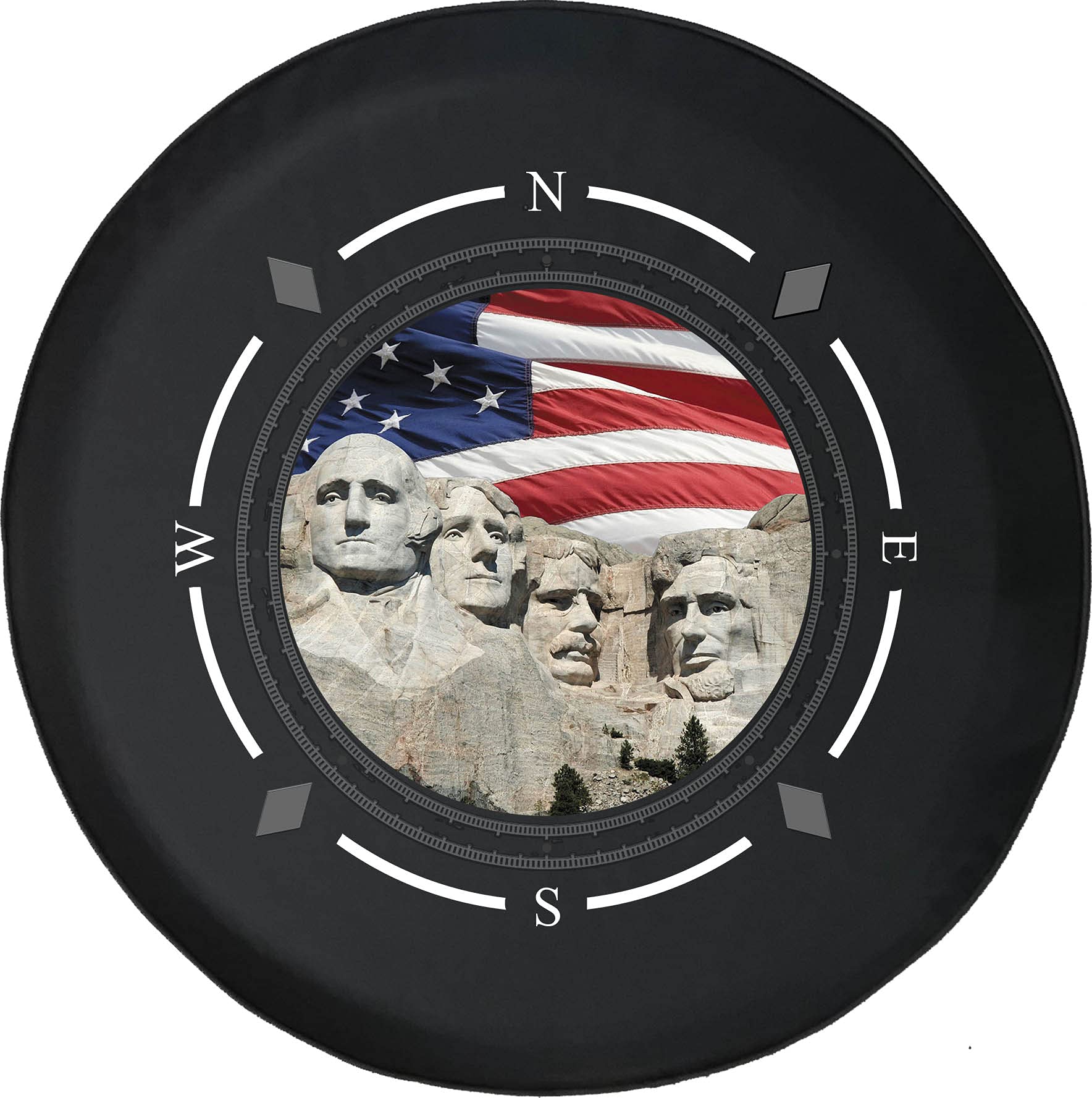 American Flag Spare Tire Cover with Compass & Mount Rushmore Design - Durable SUV, Trailer, RV Wheel Cover for Off-Road Adventures & Road Trips