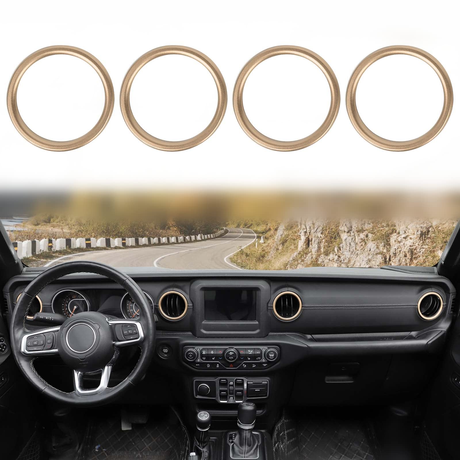 Jeep JL Dash AC Vent Outlet Bezel & Ventilation Grille Trim - Compatible with 2018-2023 Jeep Wrangler JL/JLU & Gladiator JT - Gold Aluminum Alloy Interior Accessory - Perfect for Off-Roading & Custom Jeep Upgrades