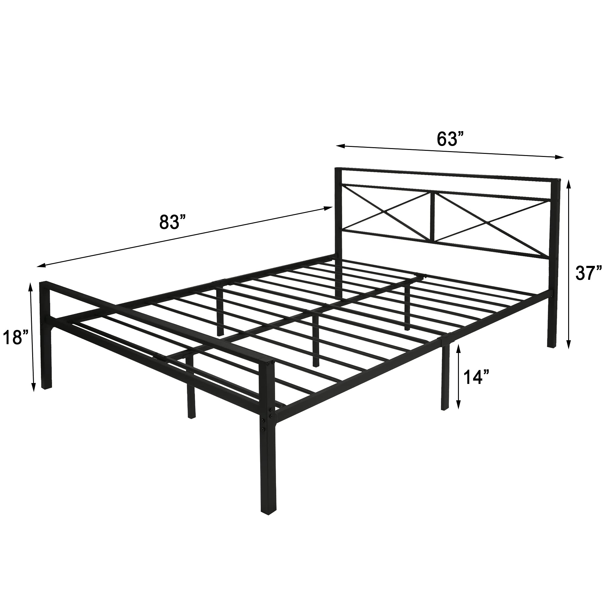 LUCKYERMORE Queen Size Metal Platform Bed Frame with Headboard - Anti-Rust, Anti-Slip Support, Sturdy Black Bed Frame for Bedroom, Guest Room, or Dorm - Easy Assembly & Modern Design