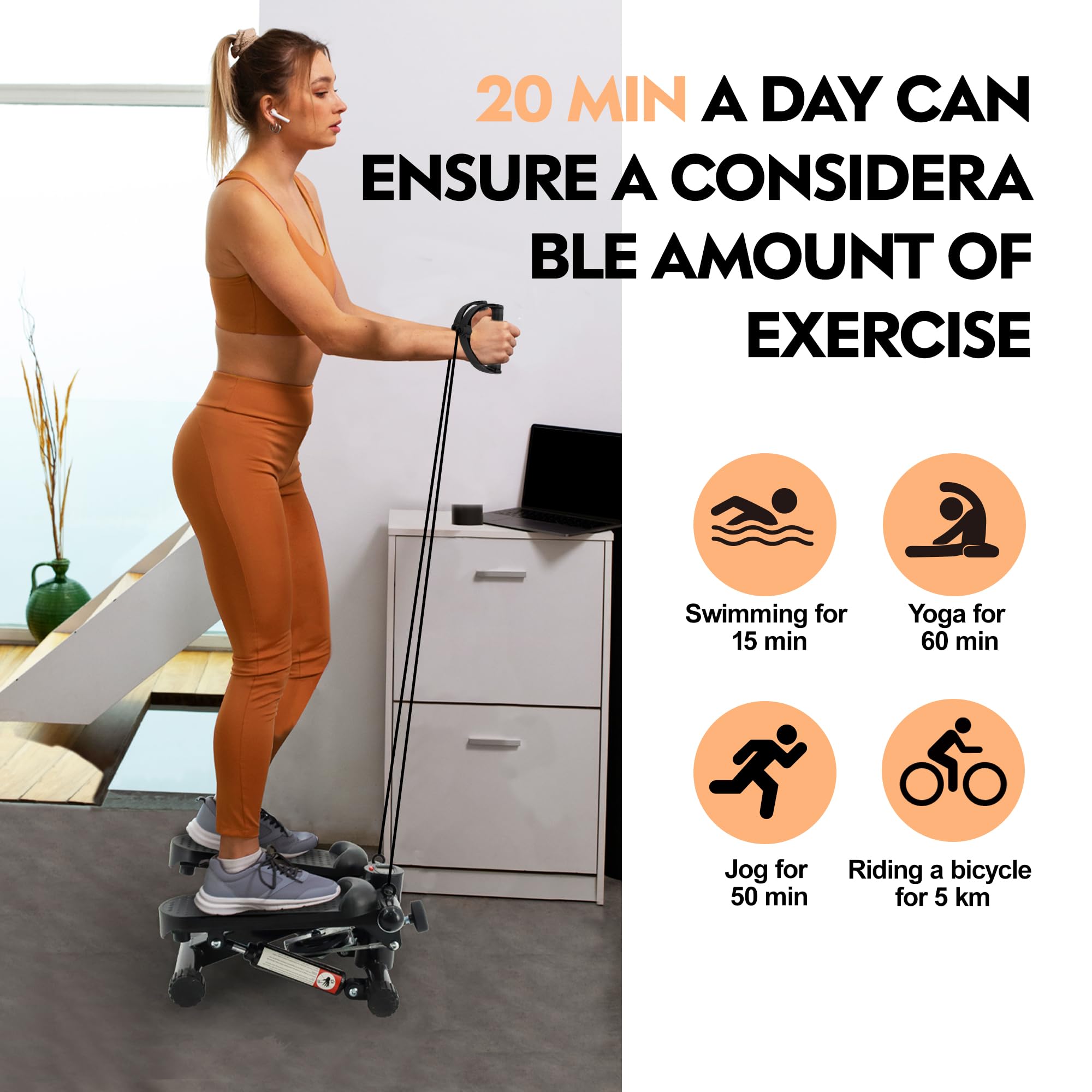 Steppers for Exercise - Stair Stepper with Resistance Bands, 300LBS Capacity Hydraulic Fitness Stepper with LCD Monitor - Perfect for Home Workouts, Office Fitness & Low-Impact Cardio Training
