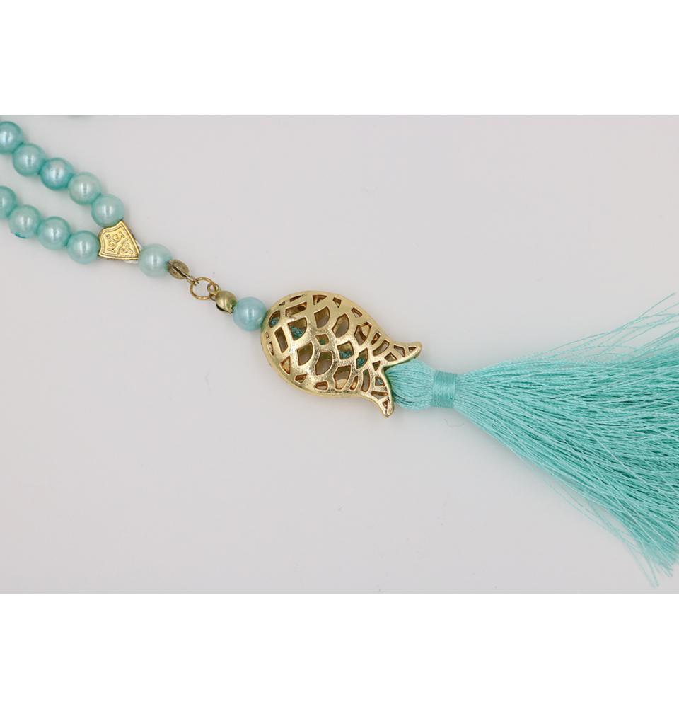 Premium Islamic Tesbih - 99 Count Acrylic Pearl Prayer Beads with Elegant Tulip Tassel in Turquoise | Perfect for Muslim Prayer, Meditation, Zikr & Spiritual Gifts