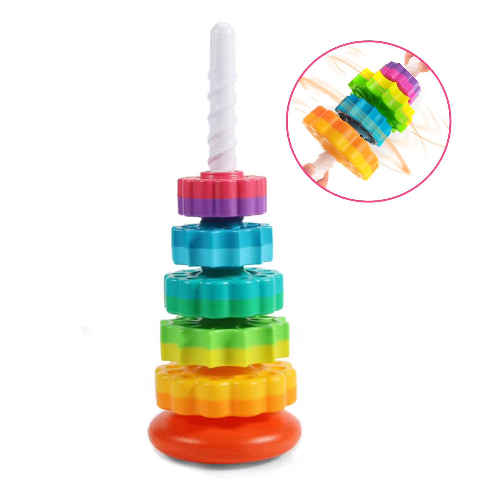 **Spinning Stacking Toys for Toddlers - Educational Montessori Stacking Rings & Gears - STEM Learning Toy for Boys & Girls Ages 1-3 - Perfect Christmas & Birthday Gift - Fun for Playtime, Daycare & Early Childhood Development**
