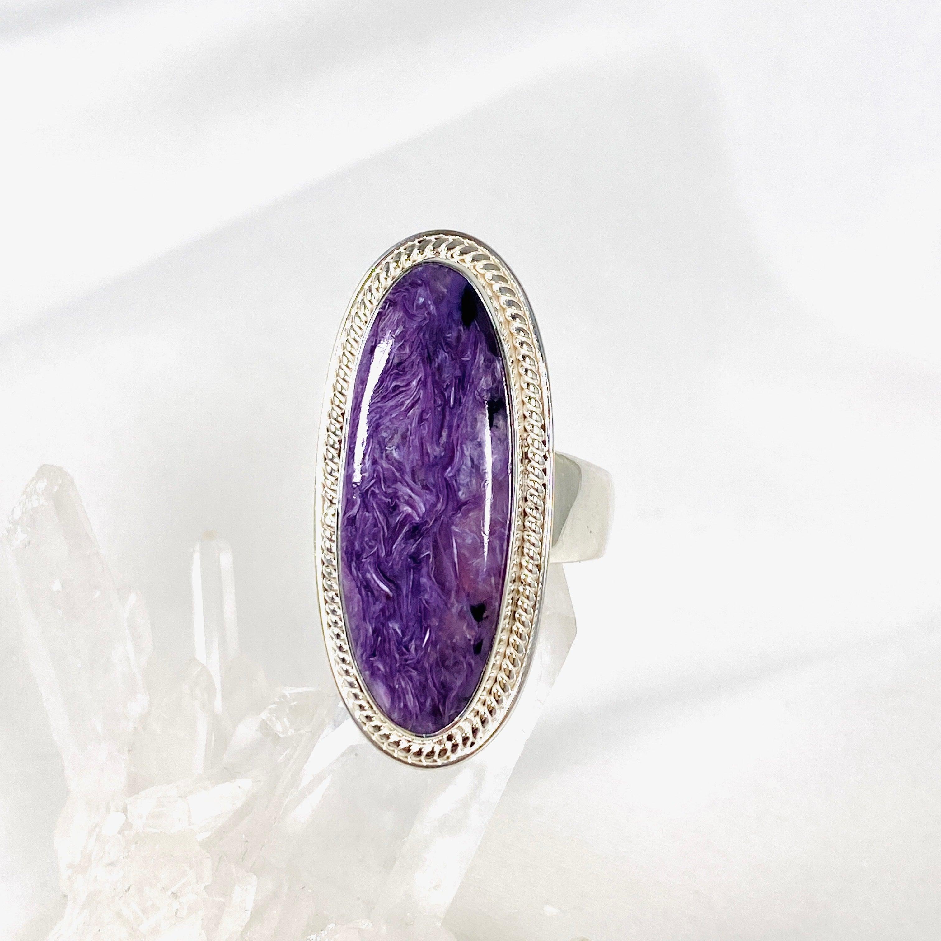 Charoite Oval Ring - Size 10 - KRGJ3049 - Elegant Purple Gemstone Jewelry for Women - Perfect for Weddings, Parties & Special Occasions