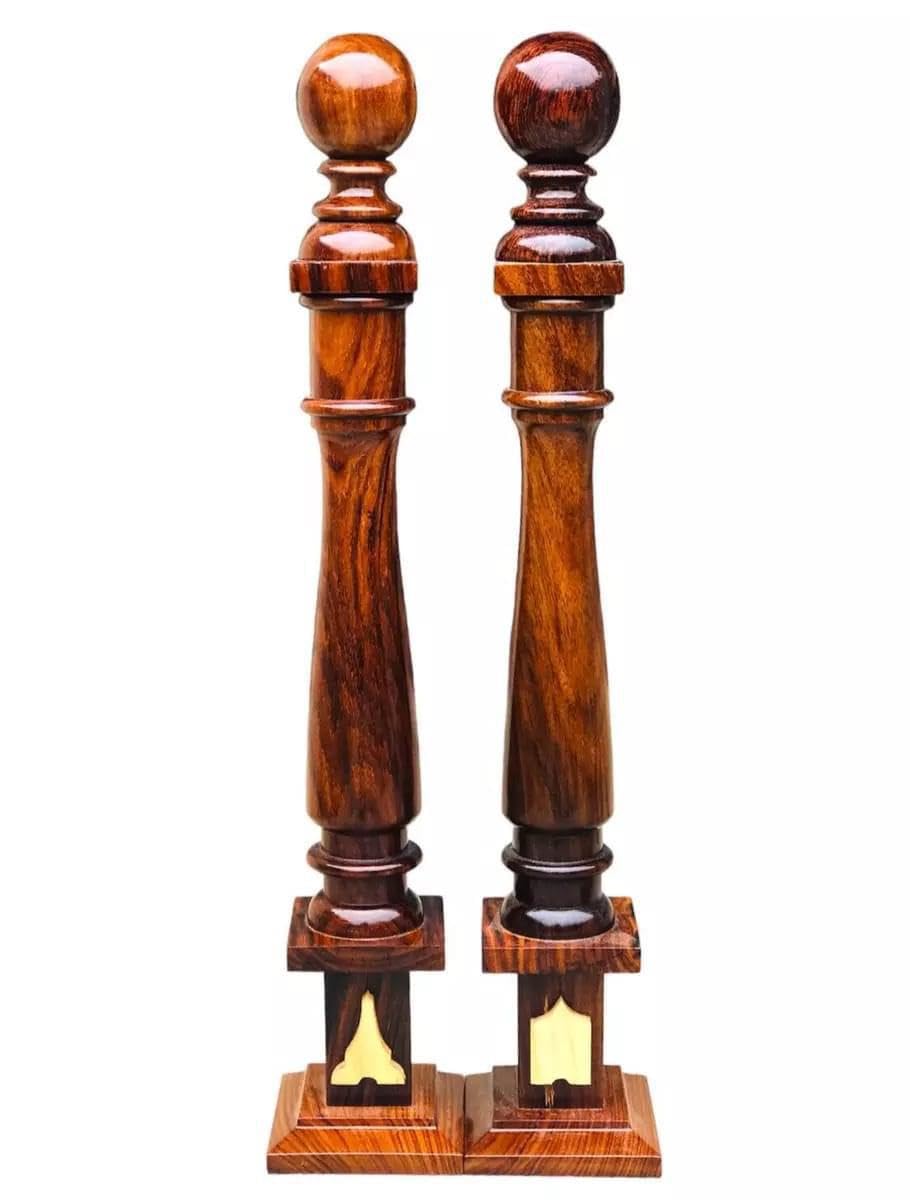 Handcrafted Masonic Wooden Columns - Senior Warden & Junior Warden Emblems Set (Brown) | Blue Lodge & Grand Lodge Regalia | Premium Freemason Decor for Rituals & Lodge Display