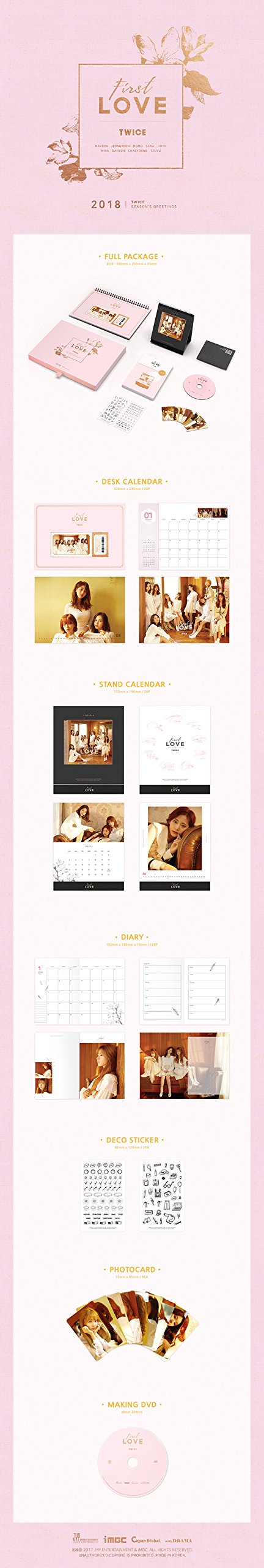 TWICE 2018 Season's Greetings Package Box with Desk Calendar, Stand Calendar, Diary, Photo Cards, Stickers & Making DVD | K-Pop Merchandise Collectors Set | Perfect for Fans, Gift Giving & Display
