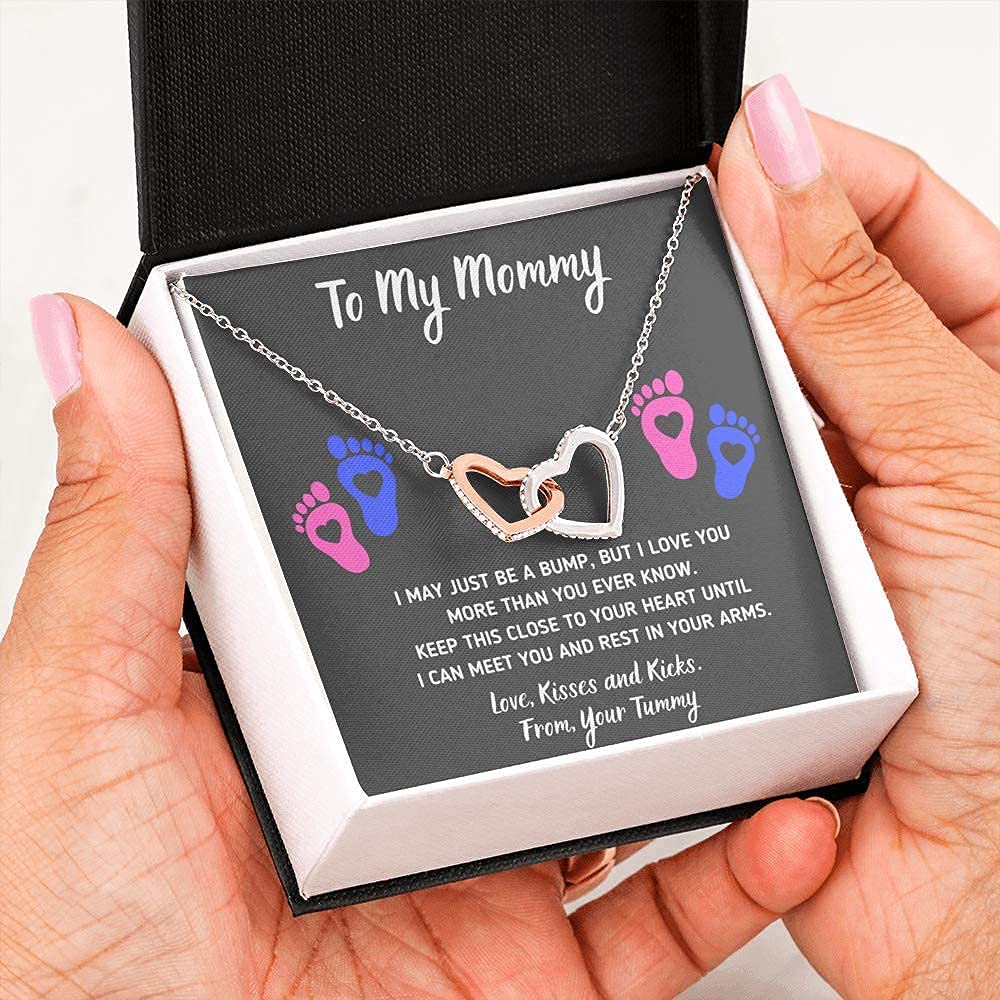 To My Mommy Heart-Feet Interlocking Hearts Necklace with Message Card & Gift Box - Perfect Baby Shower Gift for Pregnant Women, New Moms & Expecting Mothers - Ideal for Mother's Day, Birthday & Pregnancy Announcement Gifts