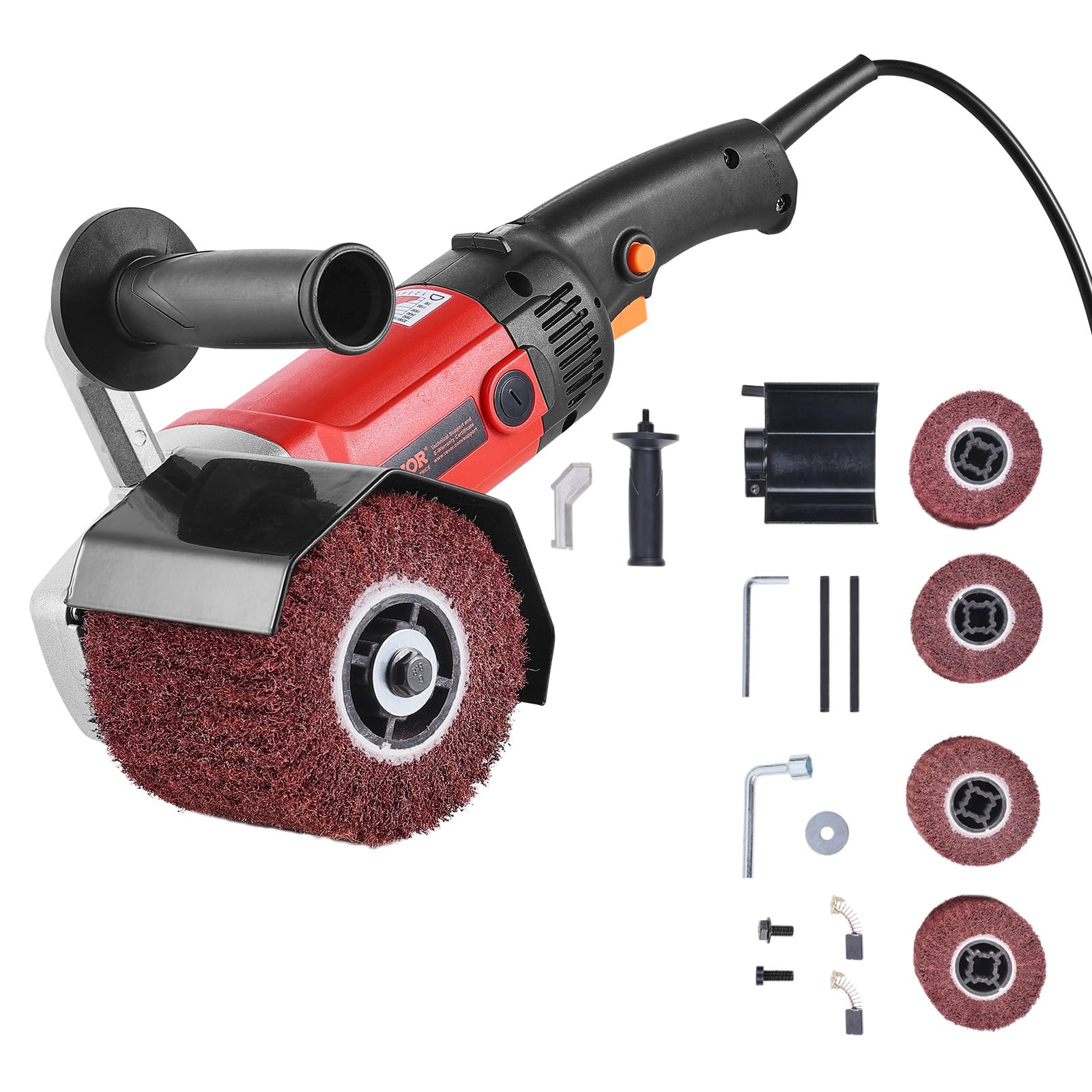 VEVOR 1200W Variable Speed Handheld Electric Metal Burnishing Polishing Machine with 4 Fiber Wheels - Professional Surface Conditioning Tool for Stainless Steel & Non-Ferrous Metals - Perfect for Metal Restoration, Automotive Detailing & DIY Projects