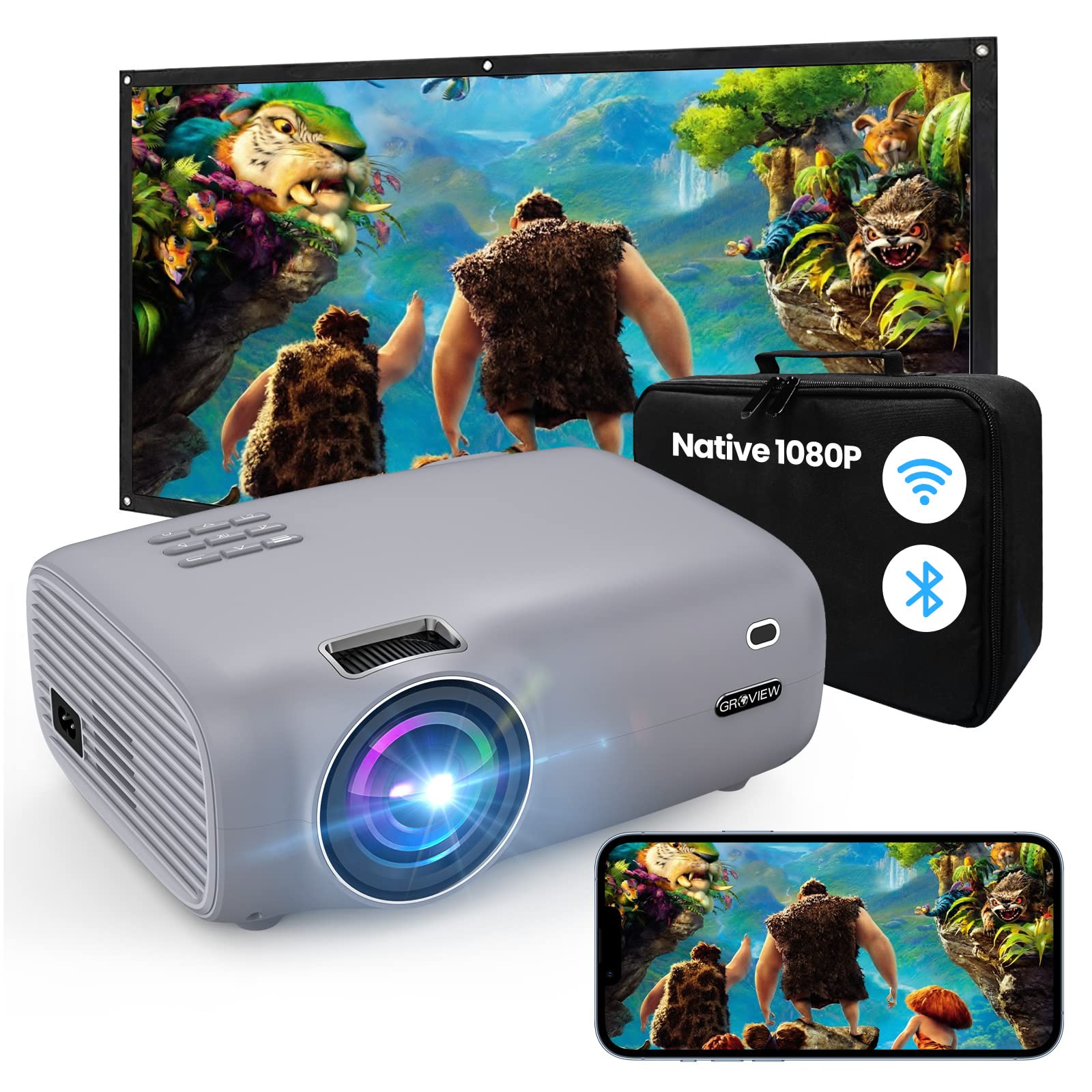 WiFi & Bluetooth 1080P HD Projector - 8500L Mini Portable Movie Projector with 100