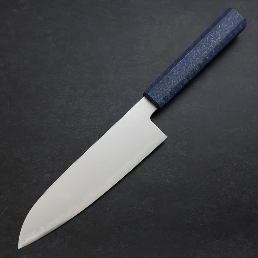 Premium Santoku Knife 170mm - Chromax Steel Blade with Polished Blue Urushi Handle - Perfect for Slicing, Dicing & Chopping Vegetables, Meat & Fish in Professional & Home Kitchens