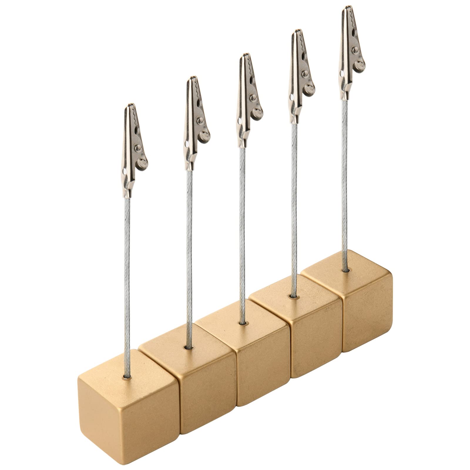 5-Pack Gold Cube Memo Clips with Alligator Clips - Premium Card Holders for Name Cards, Photos, Number Displays | Perfect for Office Desks, Retail Displays & Wedding Table Place Cards
