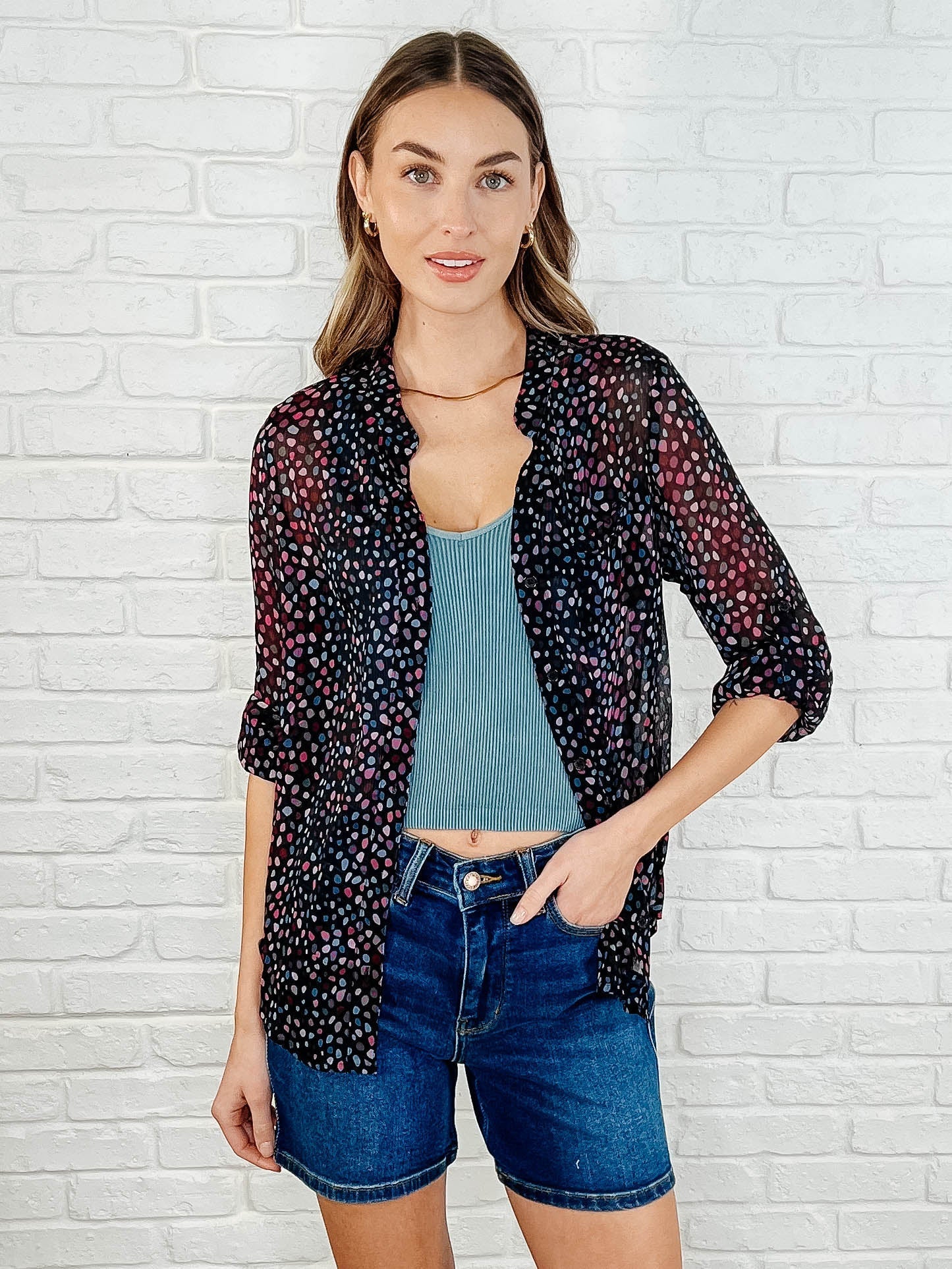 Stylish Polka Dot Blouse for Women - Trendy Floral Print Tops for Casual Wear & Office Outfits