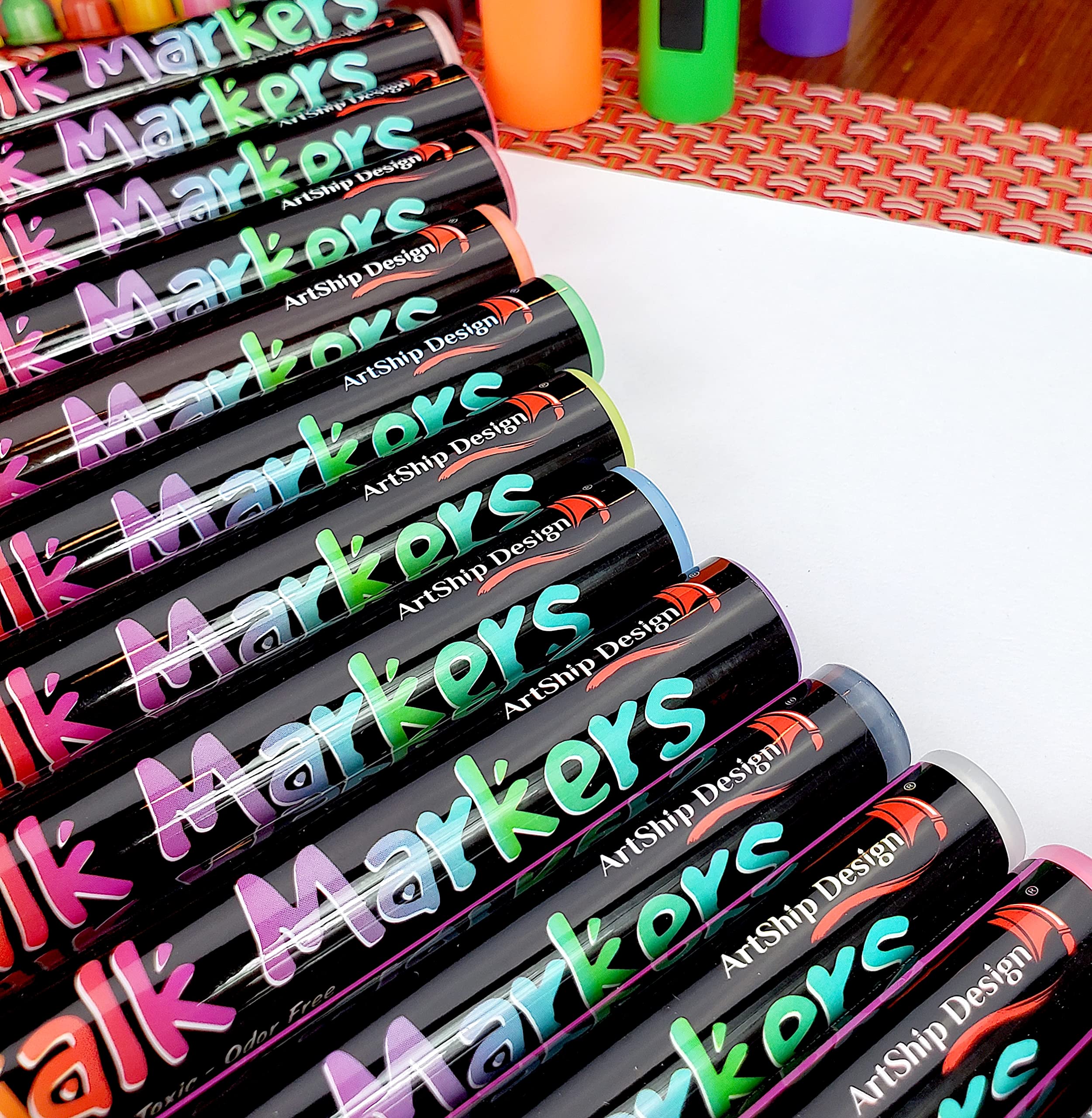 18 Neon Chalk Markers - Double Pack Fine & Medium Tip Liquid Chalk Pens - Wet Erasable for Whiteboards, Glass, Windows, Mirrors - Perfect for Menu Boards, Classrooms, Restaurants & DIY Projects