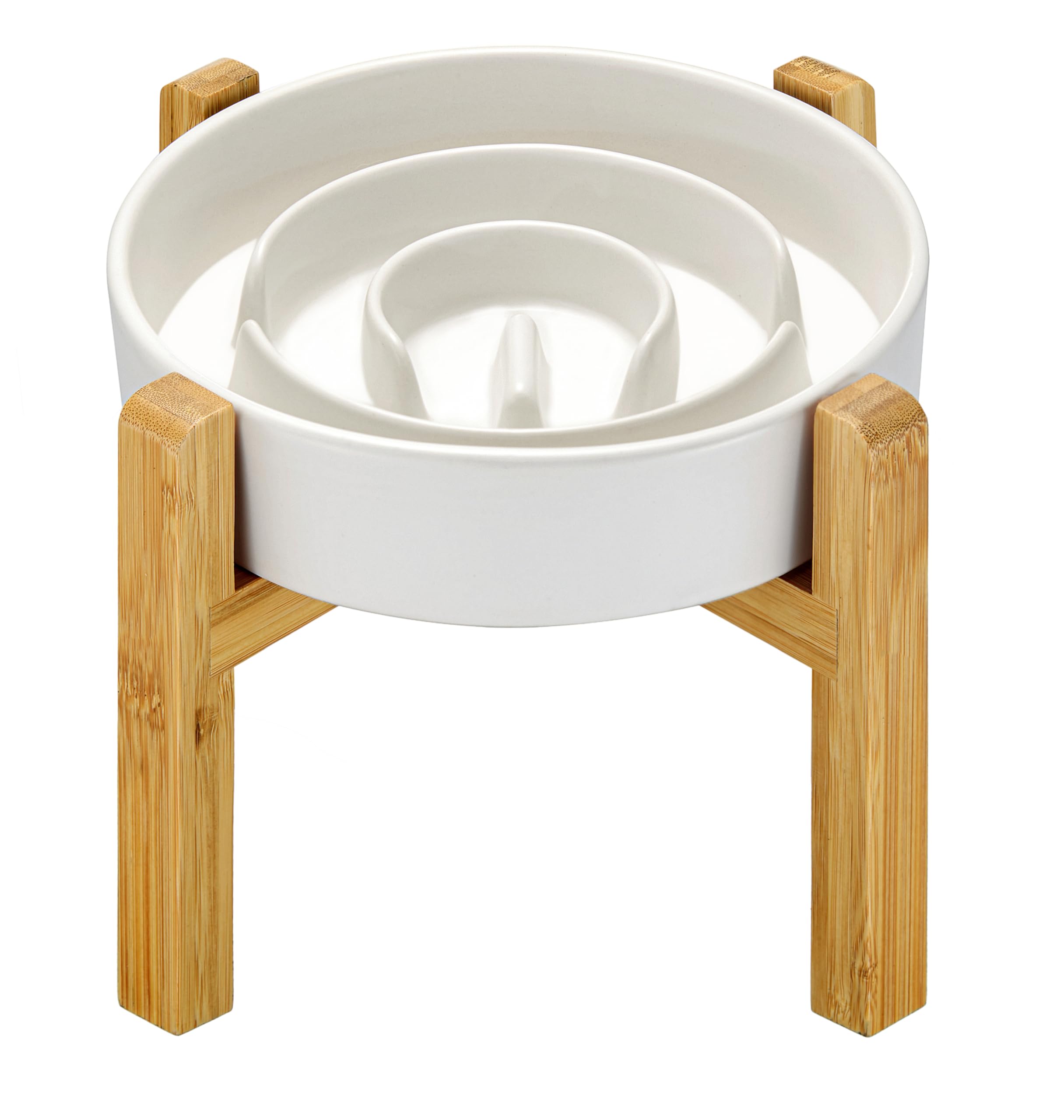 Ceramic Slow Feeder Dog Bowl - 2 Cup Elevated Puzzle Maze Bowl for Medium & Large Dogs (30oz/8in White) - Helps Prevent Bloat & Improve Digestion - Perfect for Fast Eaters & Mealtime Enrichment