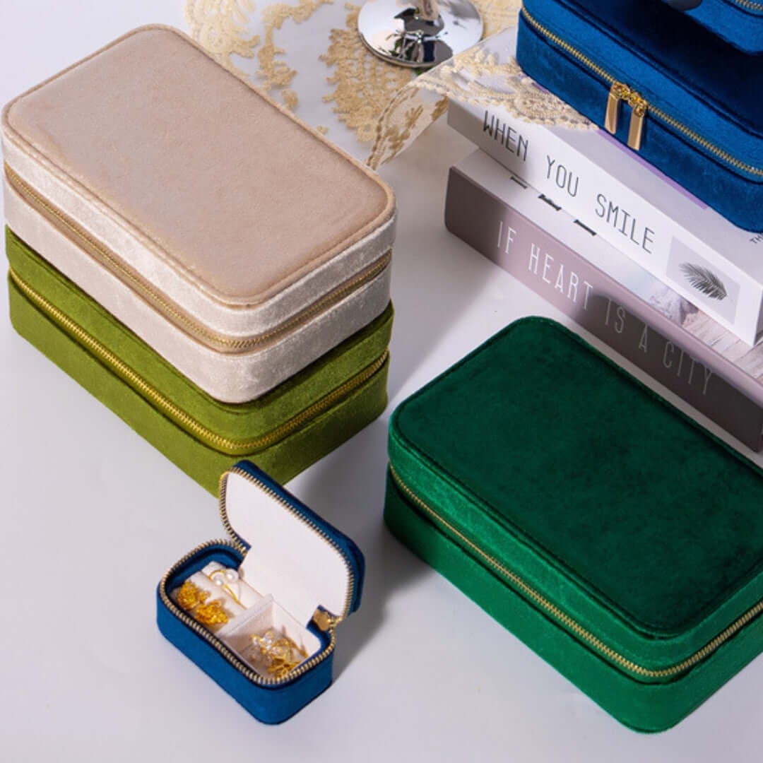 Portable Velvet Jewelry Organizer Box with Multiple Compartments - Travel Jewelry Case for Necklaces, Rings & Earrings | Perfect for Home Storage & Travel Accessories (SS029)