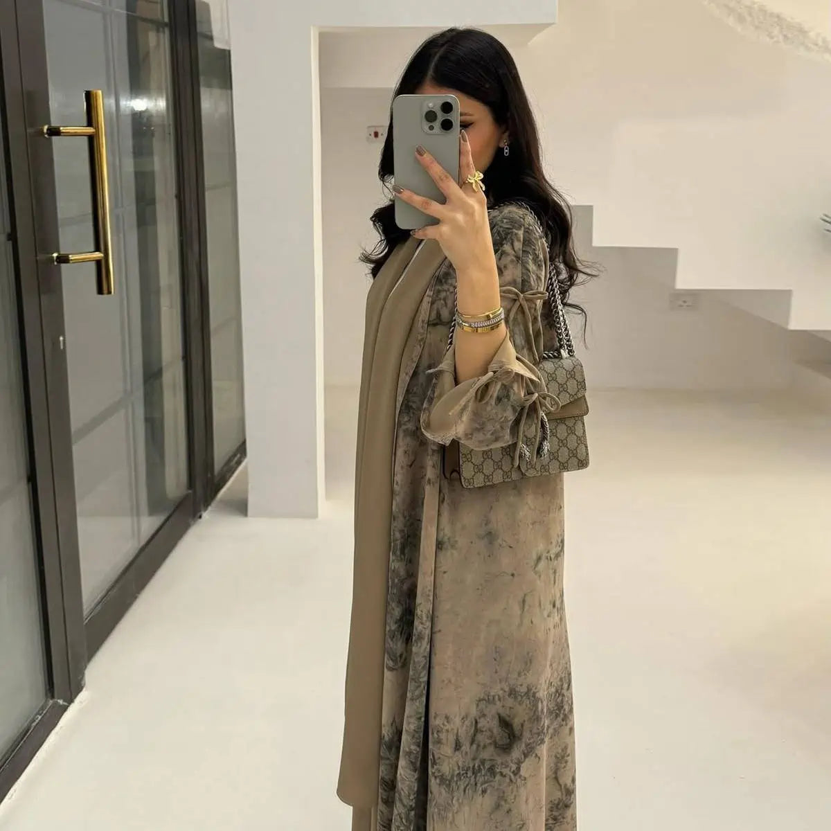 Elegant Printed Chiffon Hijab Cardigan Open Abaya Dress #25181 - Perfect for Modest Fashion, Prayer, and Special Occasions