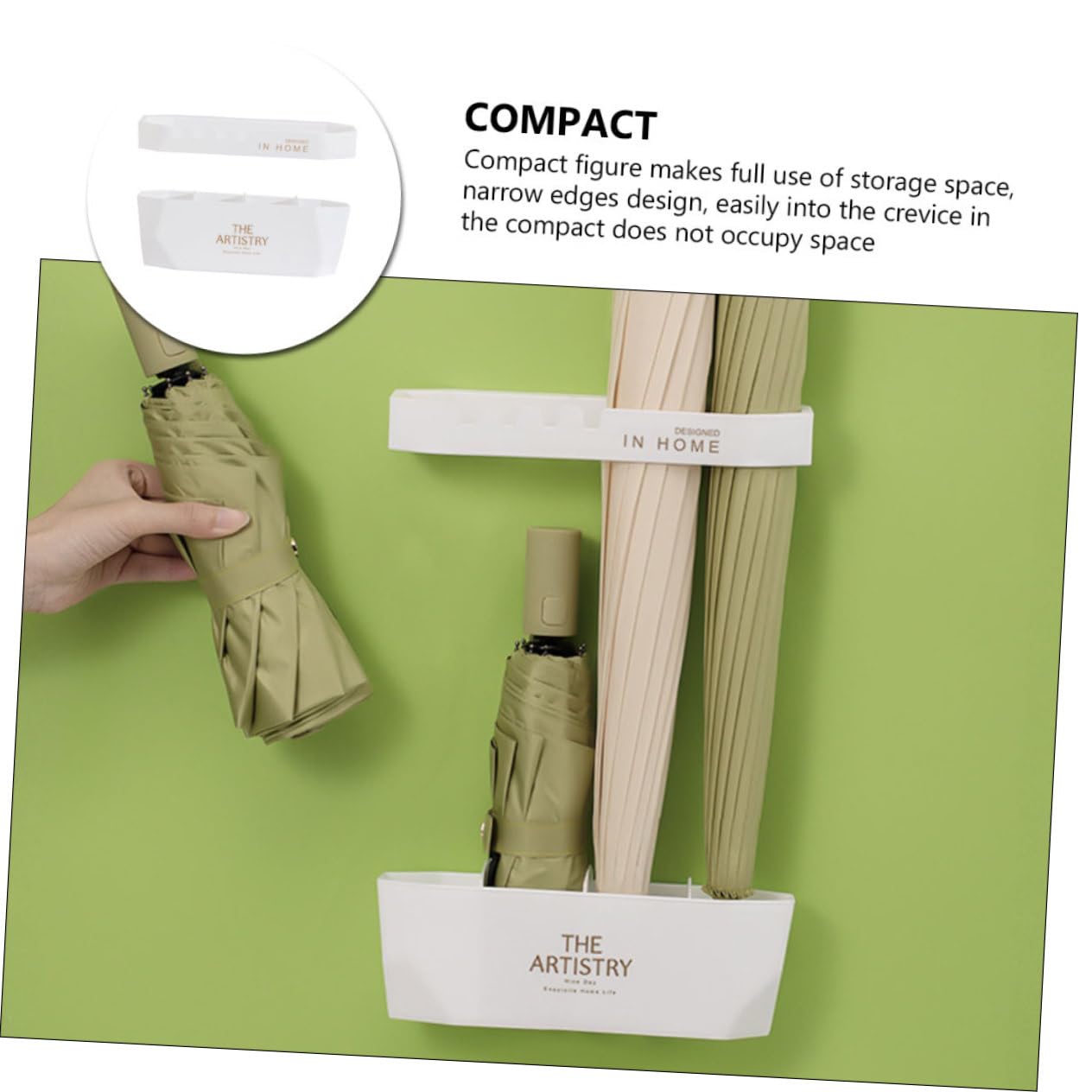 FOMIYES Wall-Mounted Umbrella Holder & Shelf Bracket Set - White Umbrella Storage Organizer with Drain Rack for Entryway, Garage & Outdoor Use