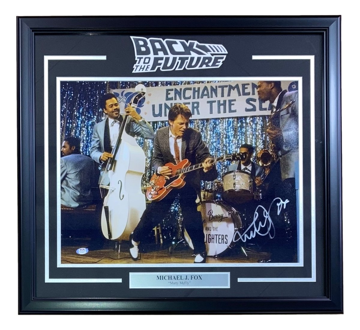 Authentic Michael J. Fox Signed Framed 16x20 Back to the Future Dance Photo with PSA Certification - Perfect for Movie Memorabilia Collectors and Home Theater Decor